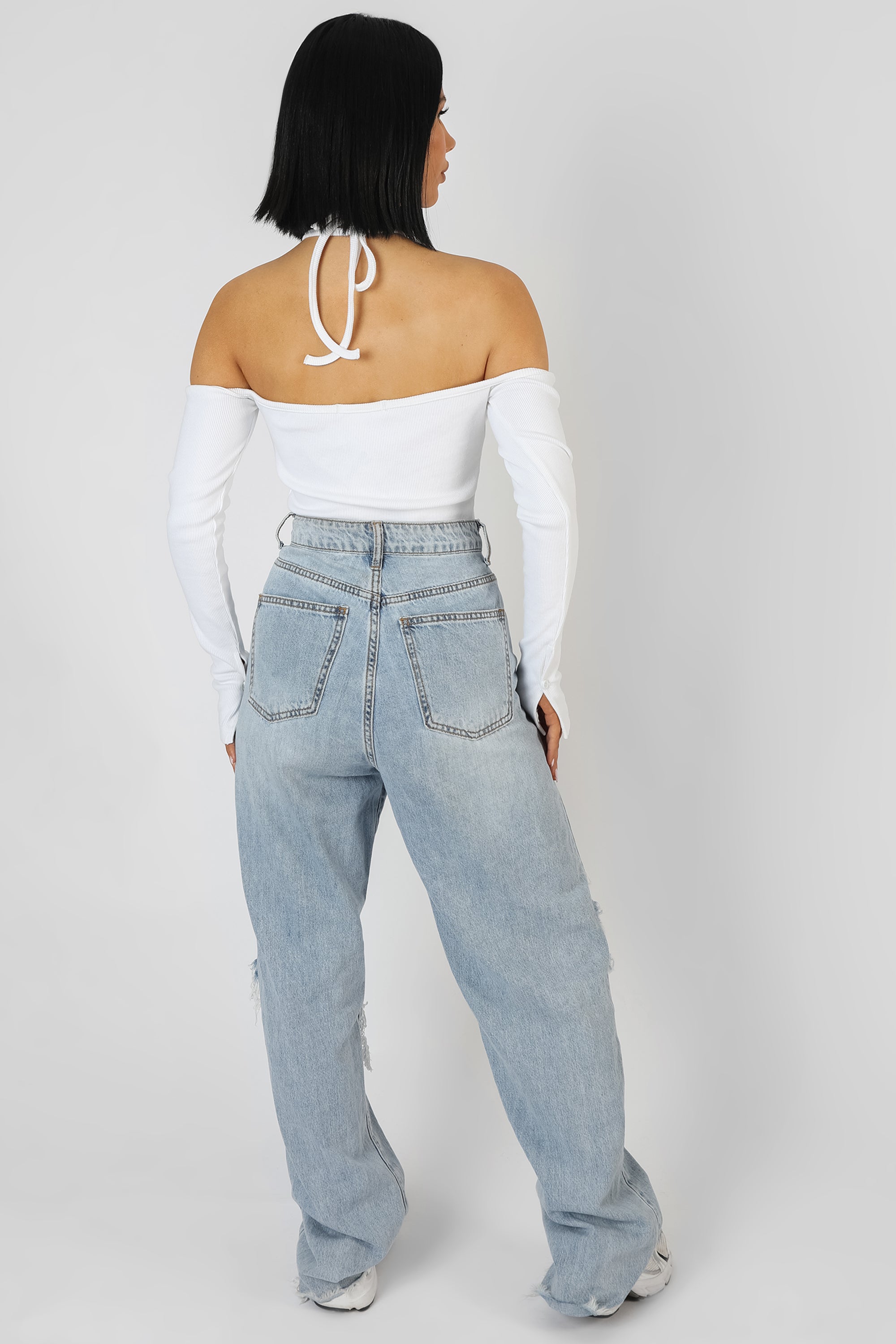 HALTERNECK RING DETAIL BODYSUIT ECRU