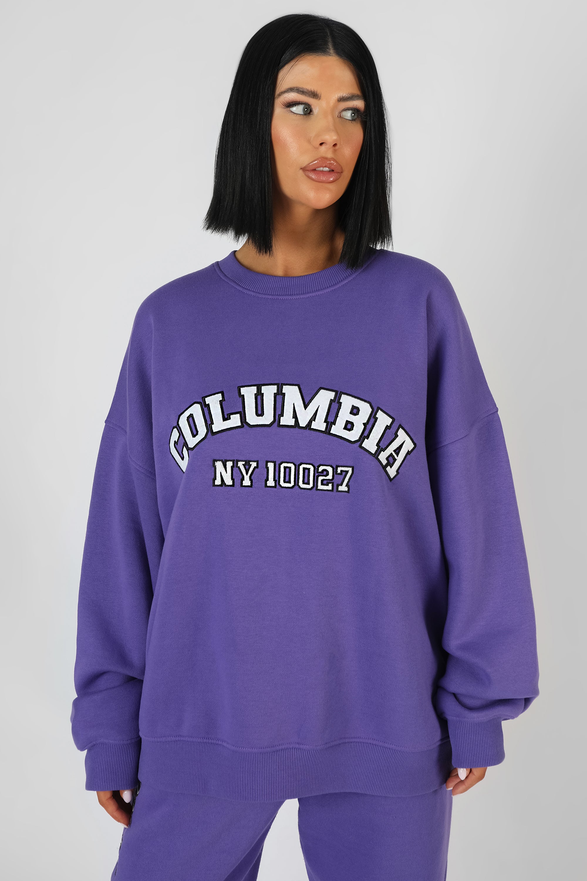 OVERSIZED COLUMBIA SLOGAN SWEATSHIRT PURPLE