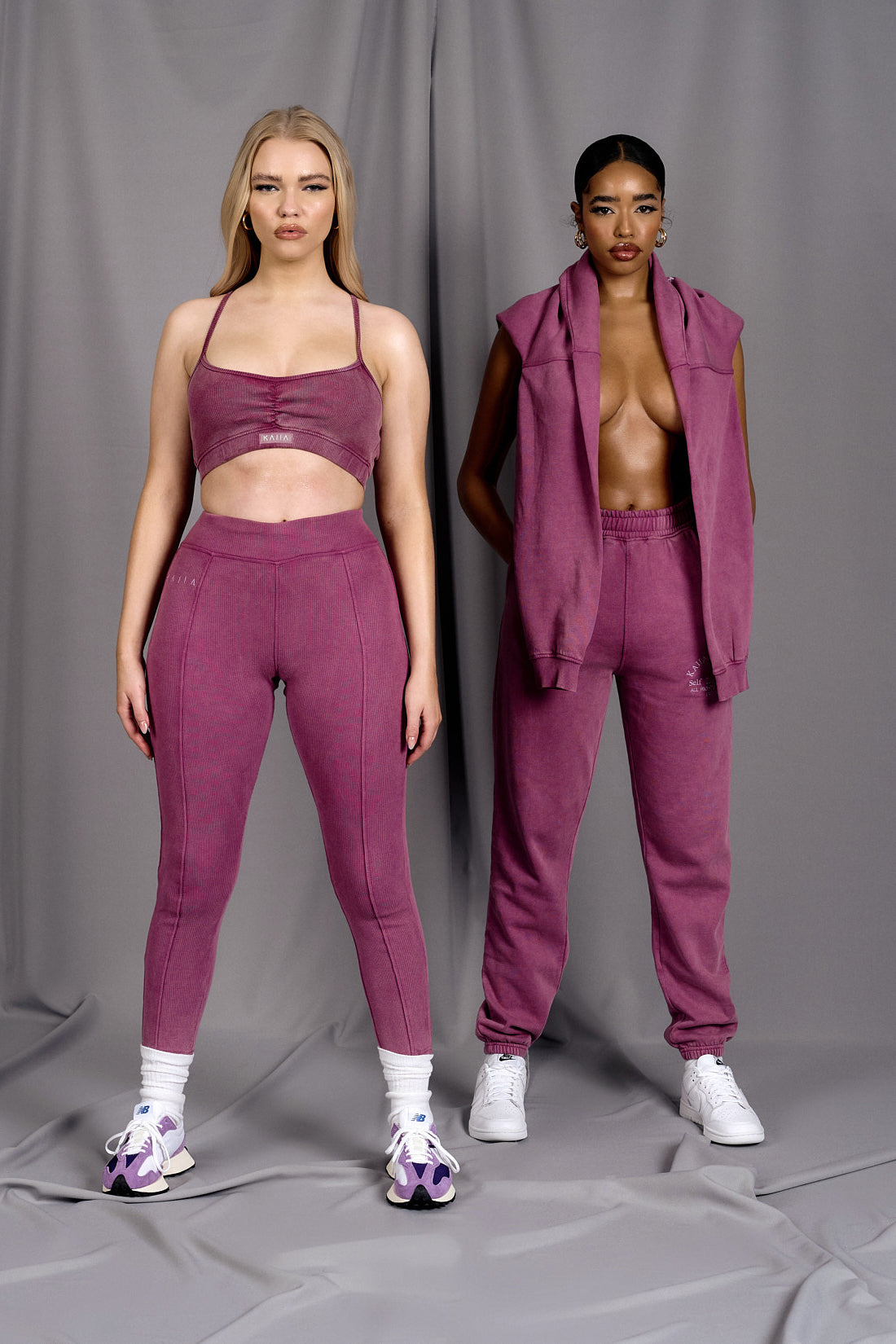 ATHLEISURE SEAM FRONT RIBBED LEGGINGS PURPLE