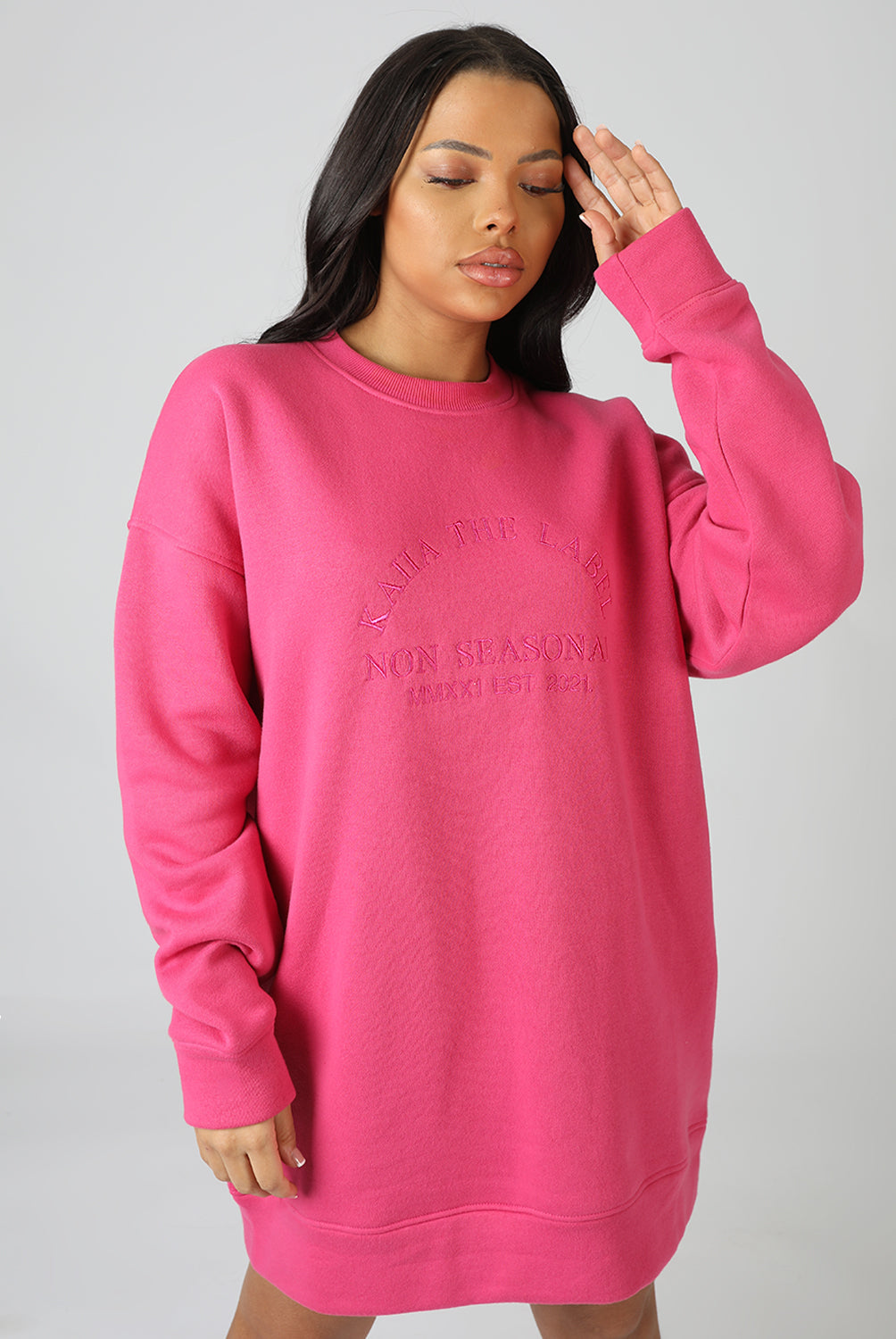 KAIIA EMBROIDERED SWEAT DRESS PINK