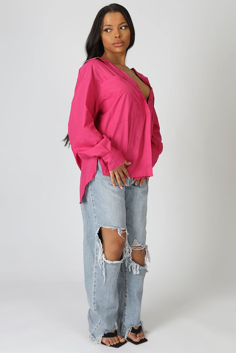 OVERSIZED POCKET POPLIN SHIRT PINK