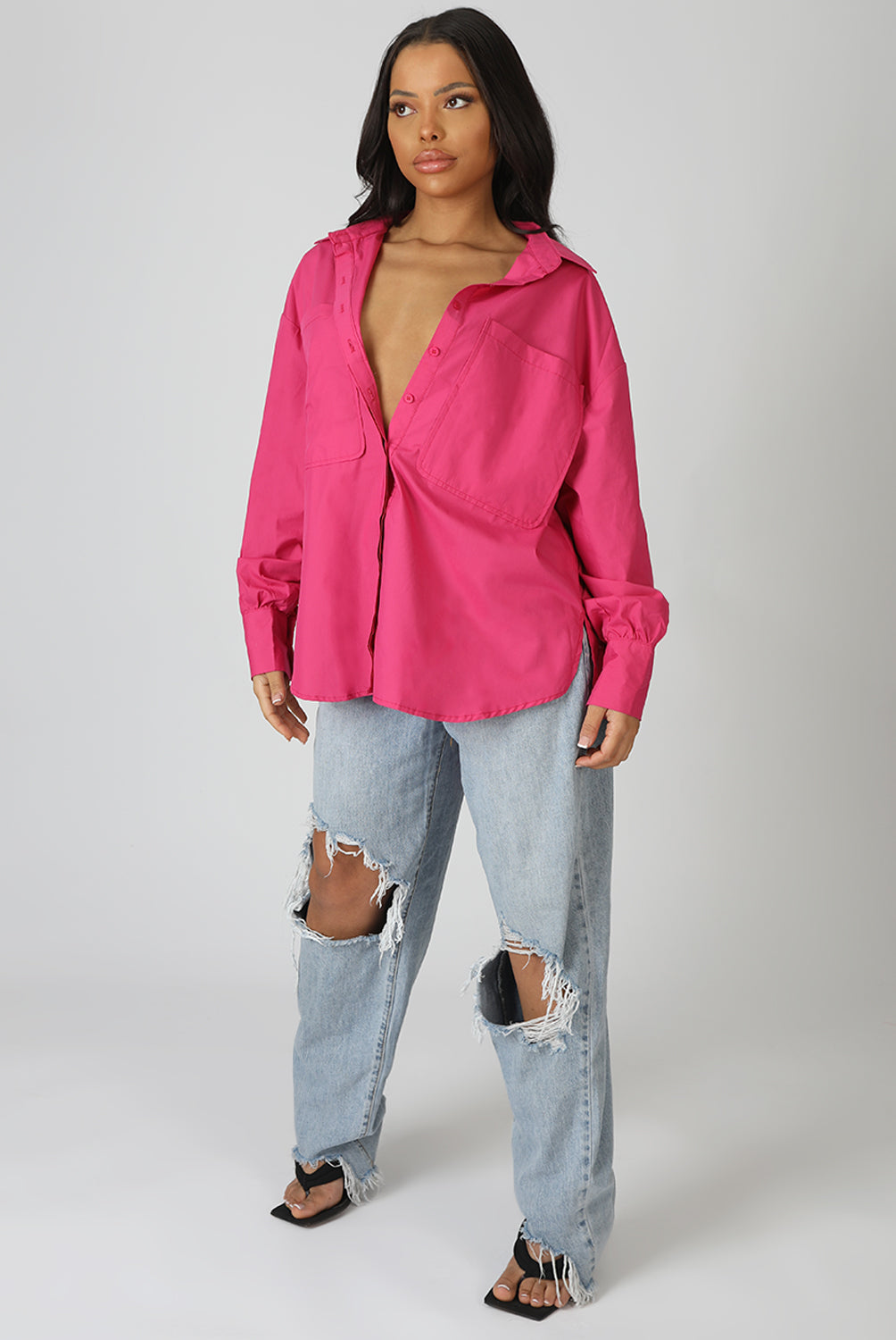 OVERSIZED POCKET POPLIN SHIRT PINK