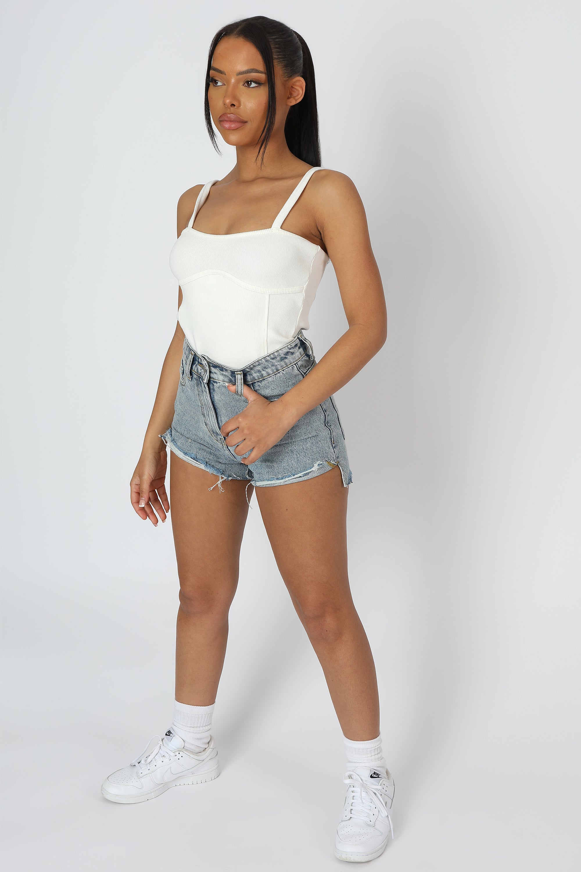 STRAPPY CORSET BODYSUIT ECRU