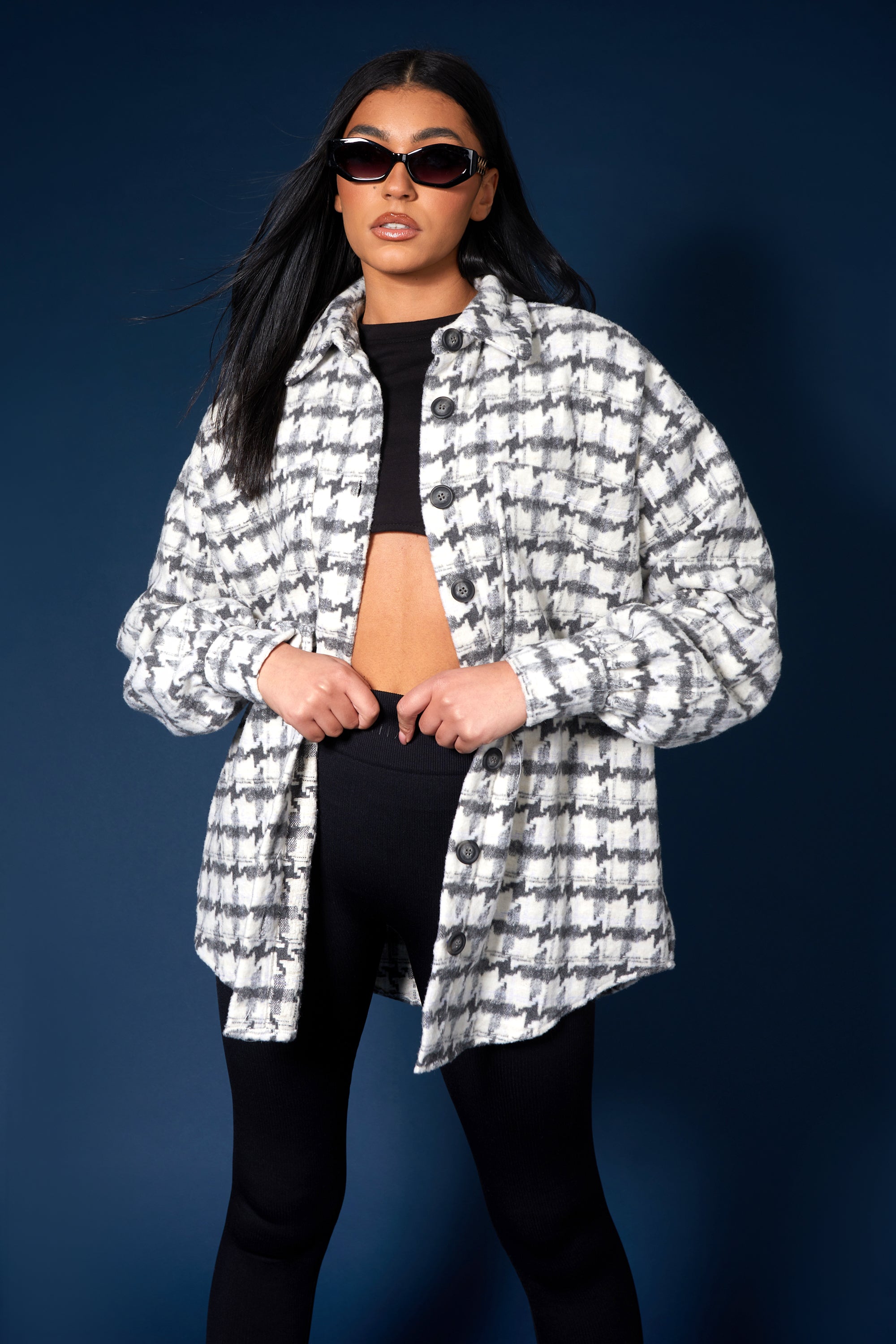 OVERSIZED HOUNDSTOOTH SHACKET GREY