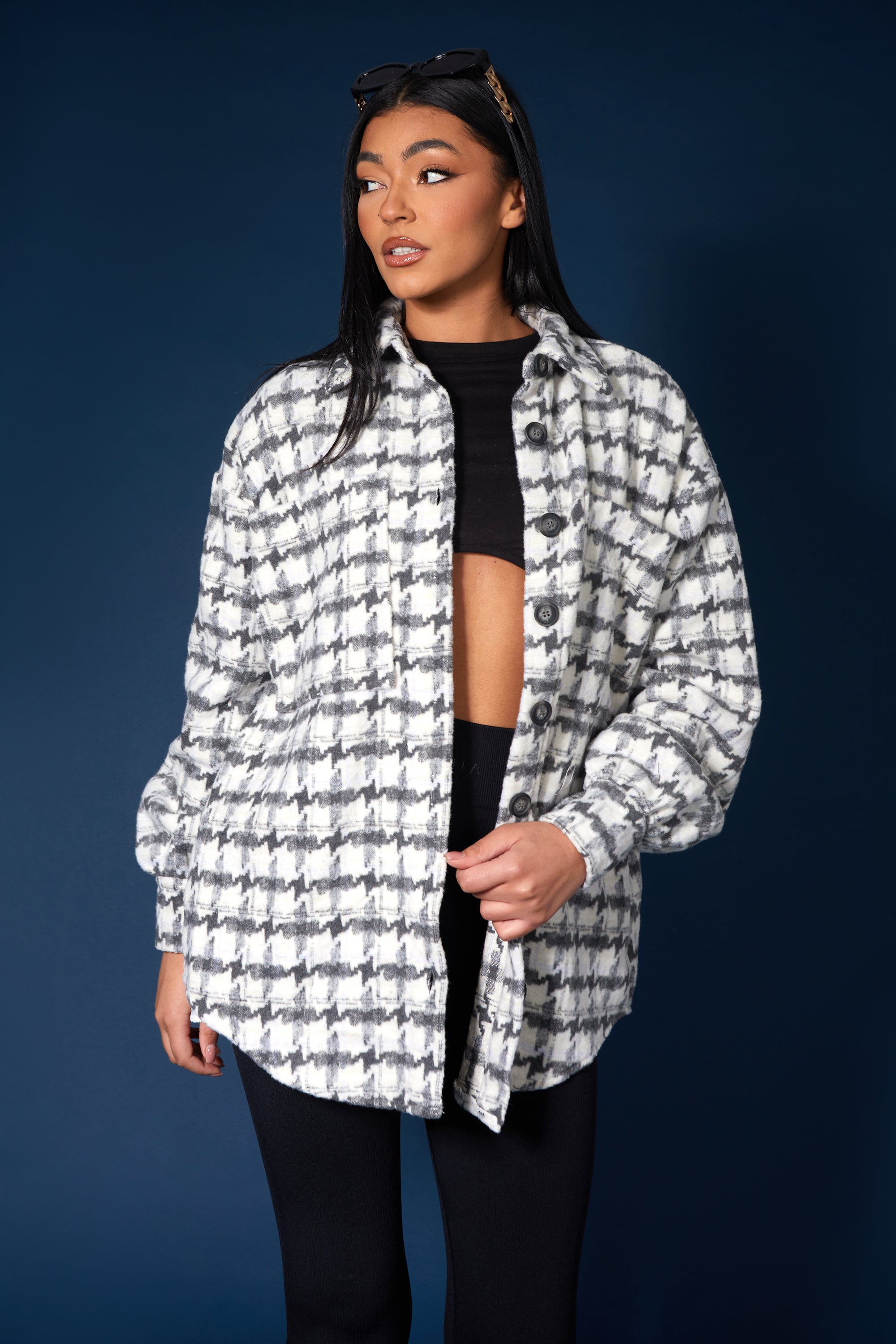 OVERSIZED HOUNDSTOOTH SHACKET GREY