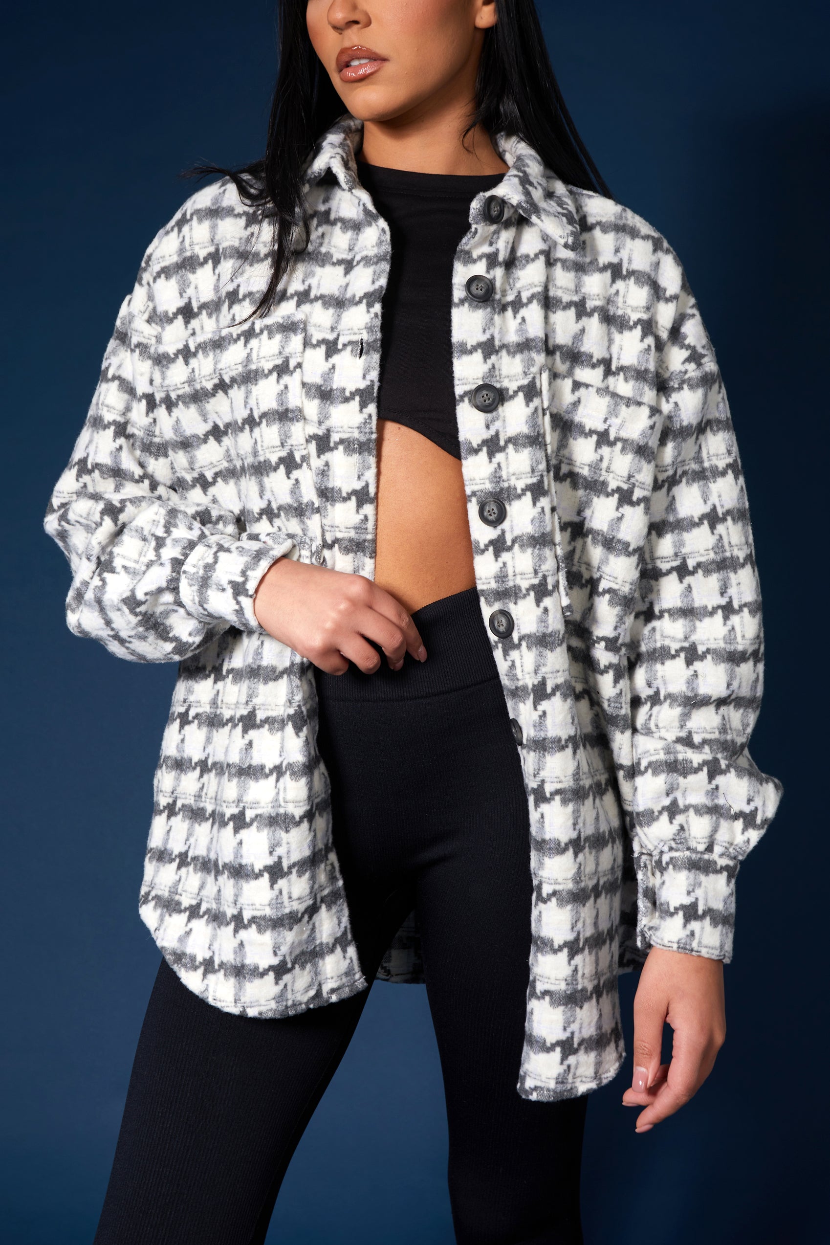 OVERSIZED HOUNDSTOOTH SHACKET GREY