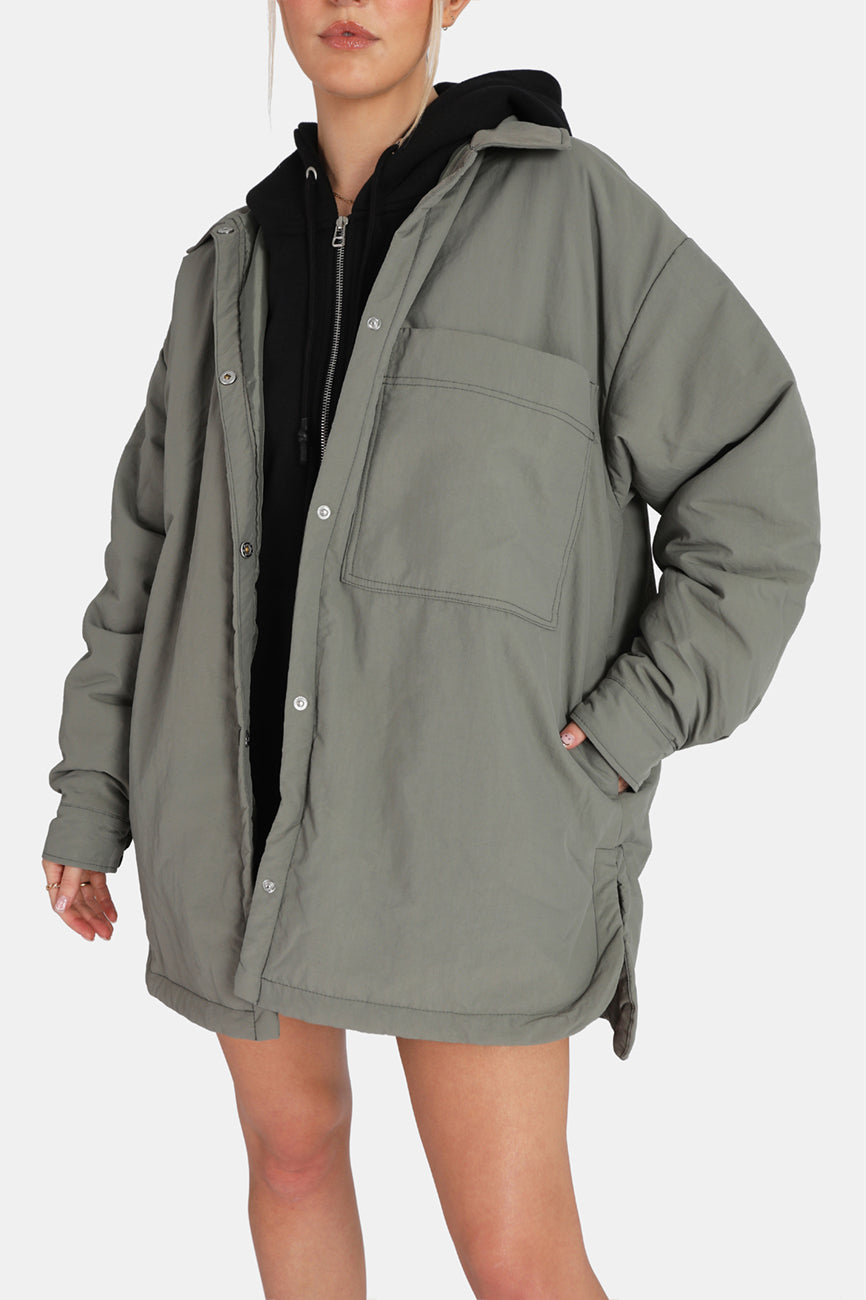 Padded Oversized Shacket Slate