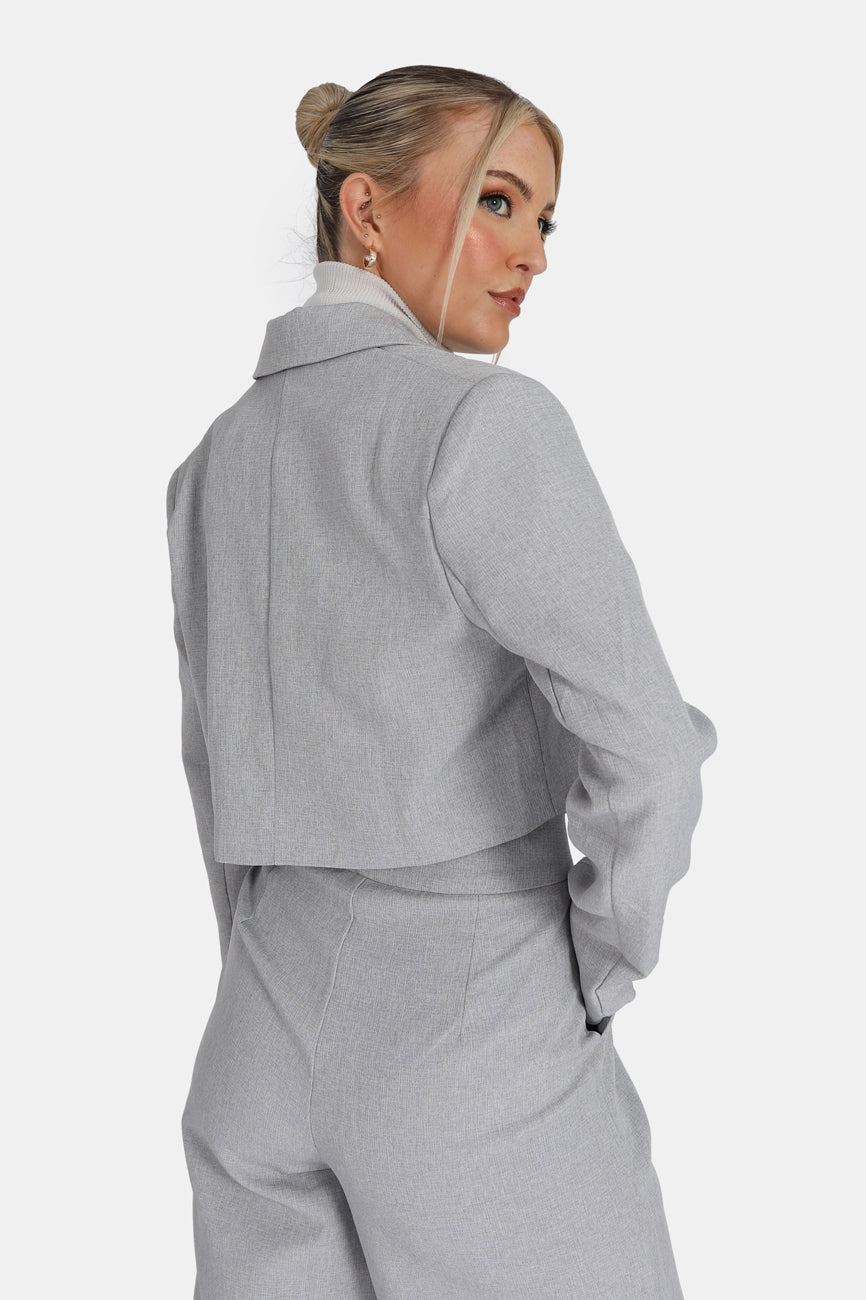 TAILORED PREMIUM BOXY CROPPED BLAZER GREY