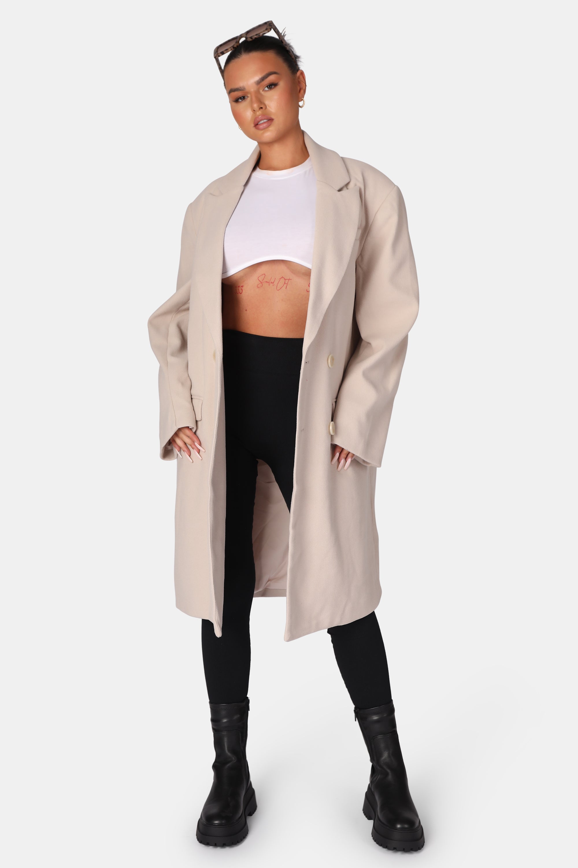 Longline Oversized Wool Coat Stone