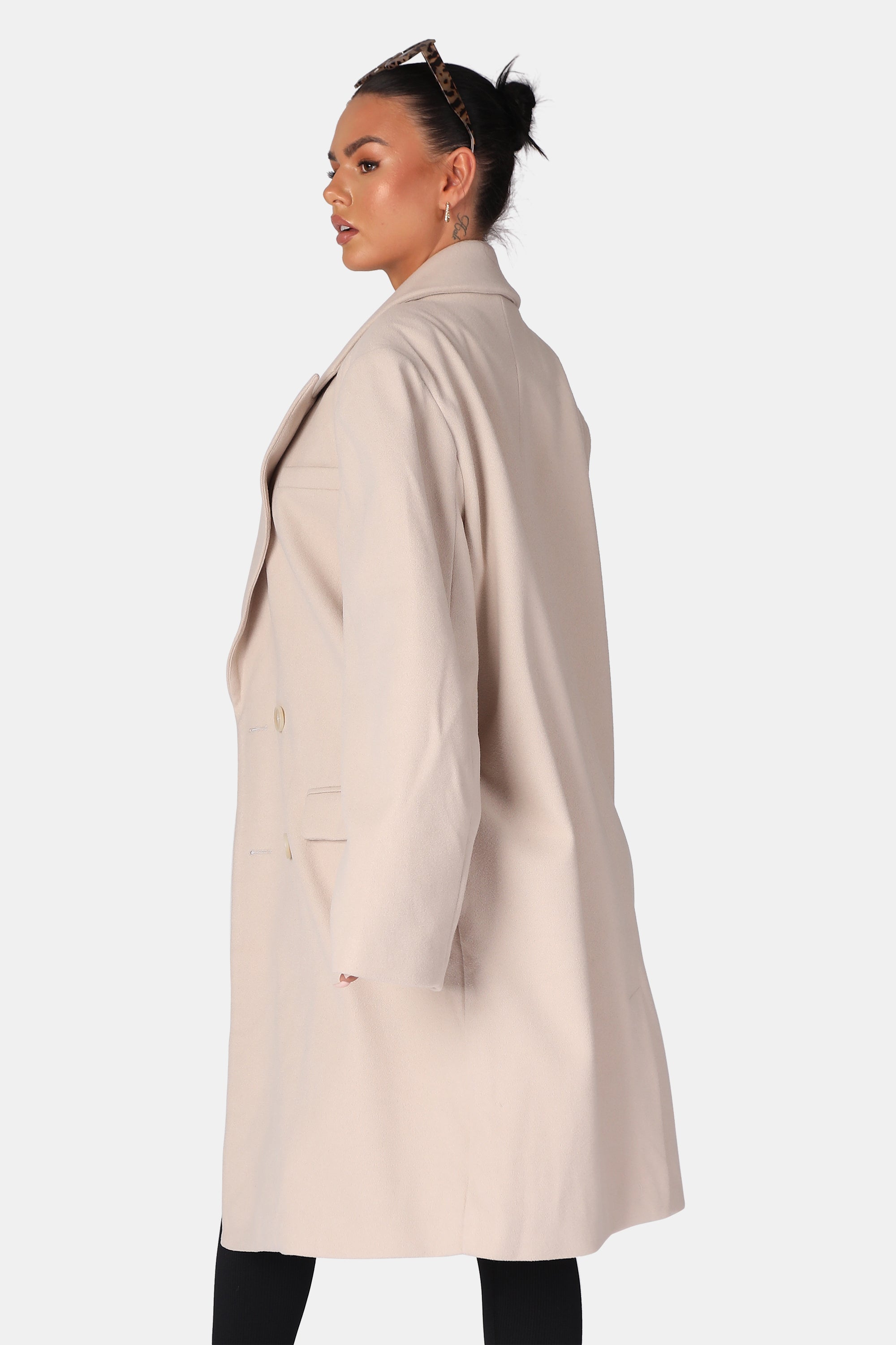 Longline Oversized Wool Coat Stone