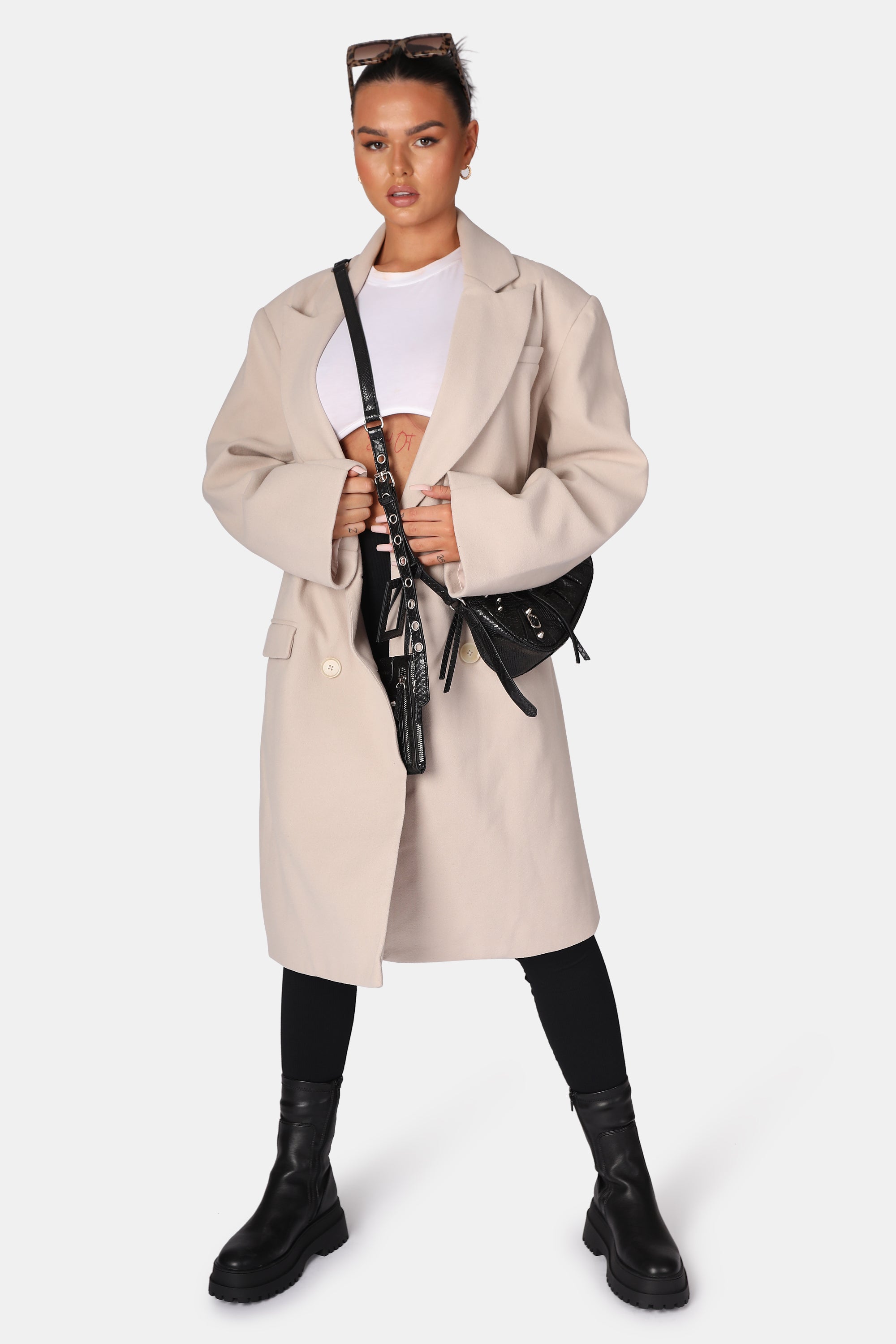 Longline Oversized Wool Coat Stone