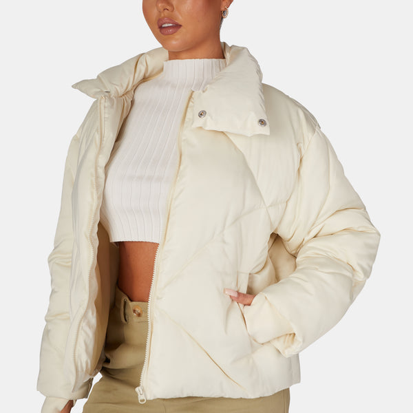 SOFT TOUCH QUILTED PUFFER JACKET ECRU