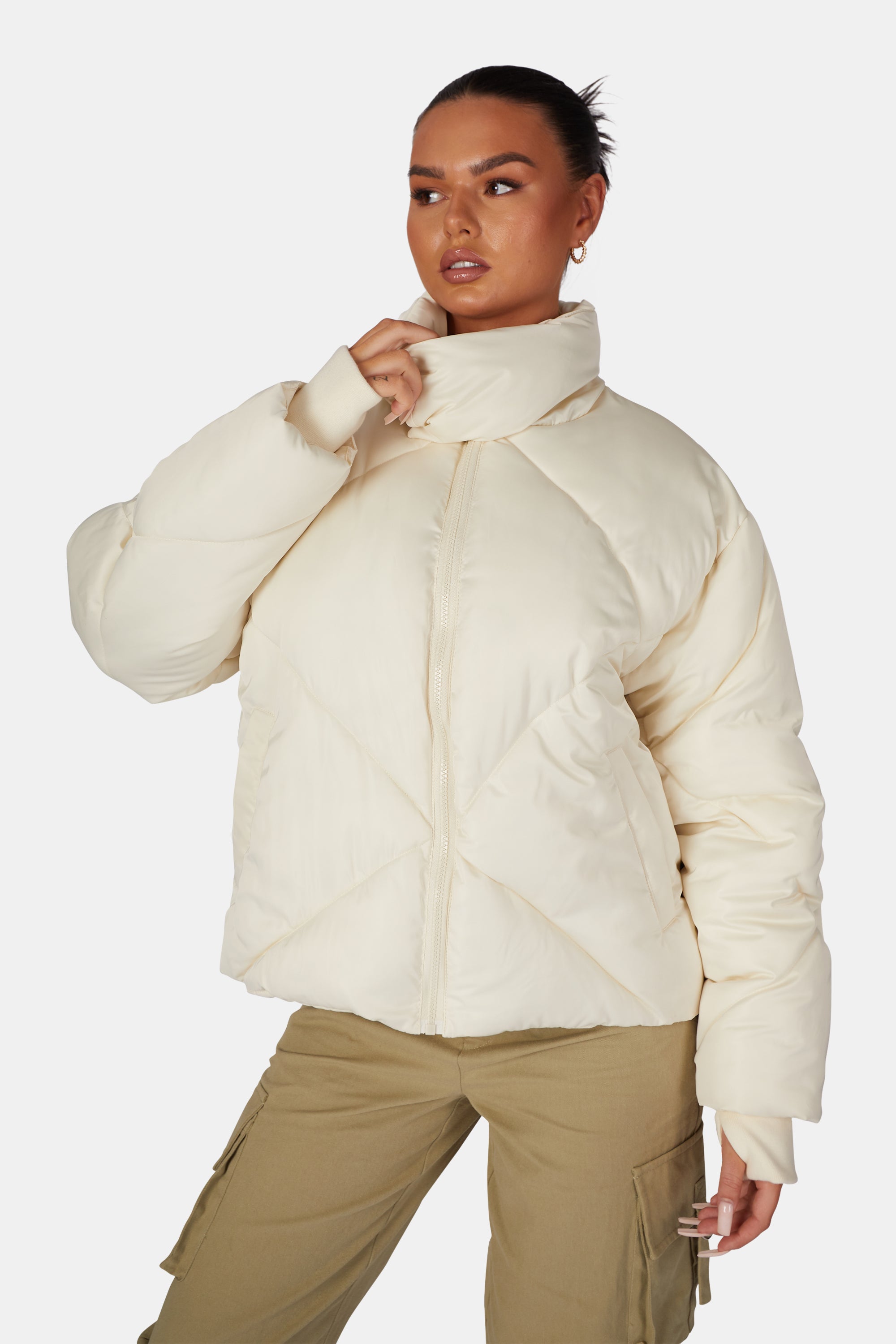 SOFT TOUCH QUILTED PUFFER JACKET ECRU