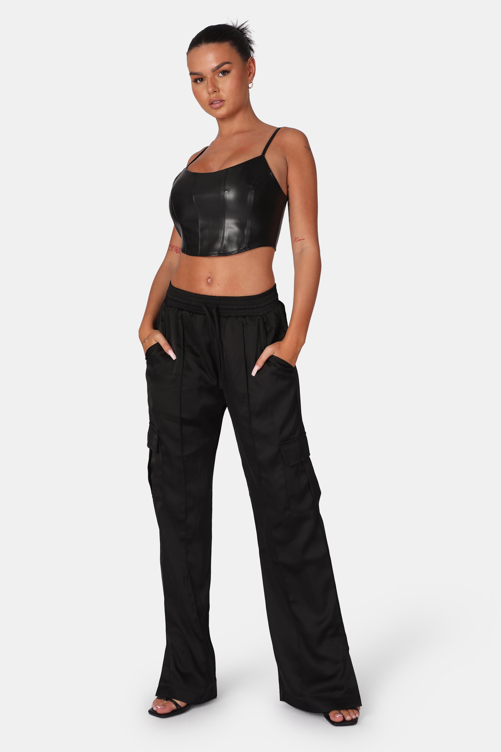 Guess Women's Zoena Satin Cargo Pants Trousers Black Pockets Size 2 New  Joggers | eBay