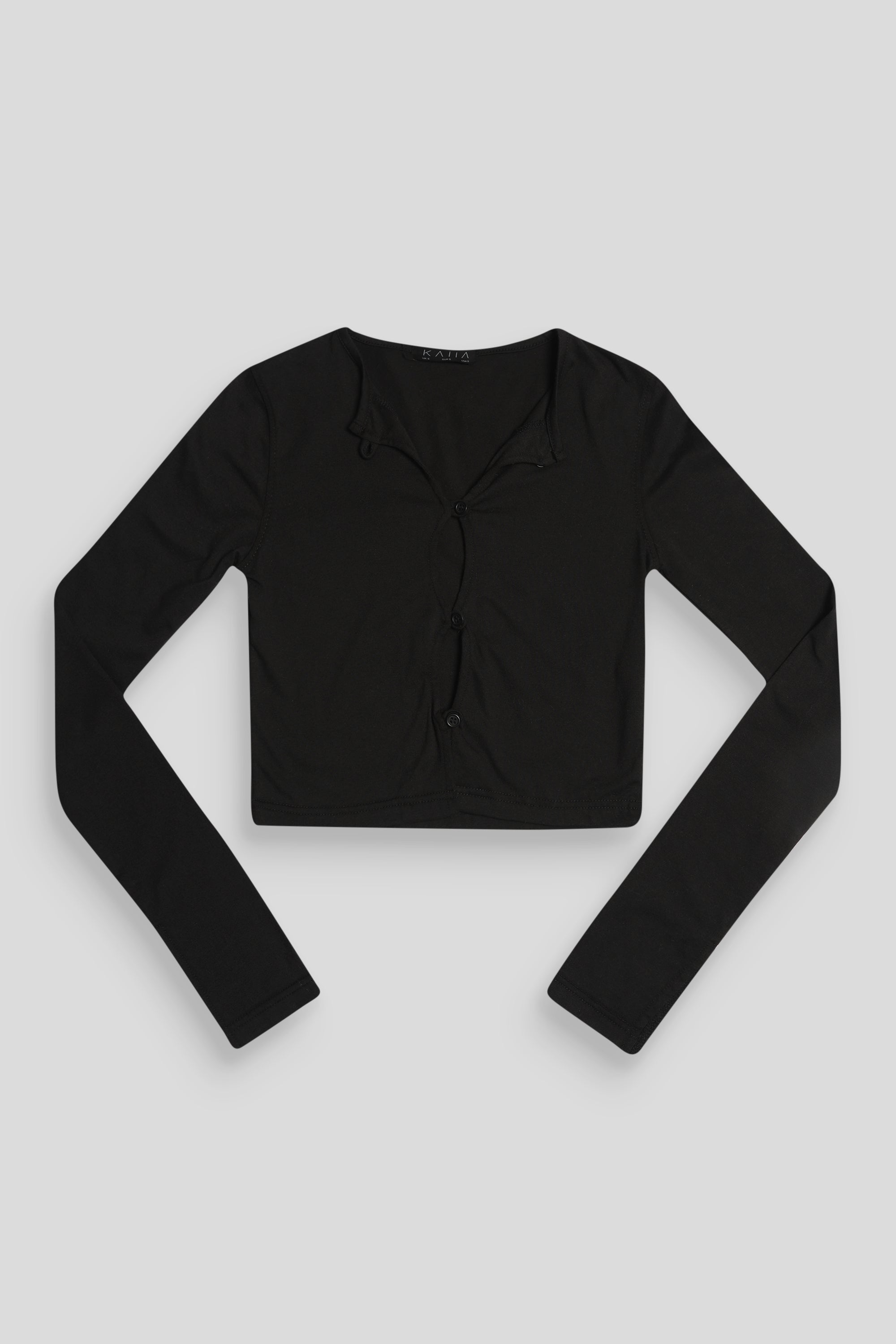 LONG SLEEVE BUTTON DETAIL CROP TOP BLACK