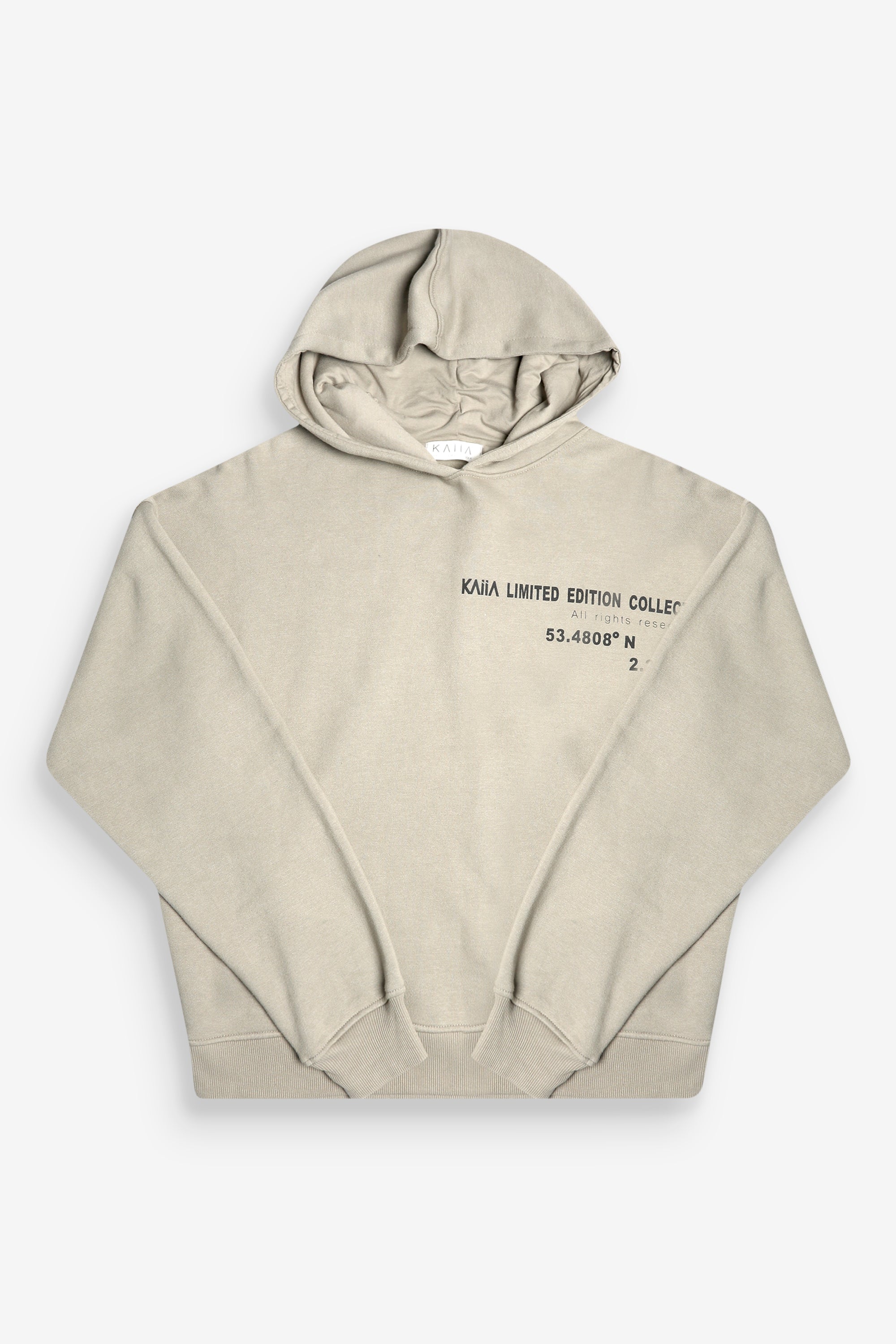 CURVE OFF-SET TEXT HOODIE KHAKI