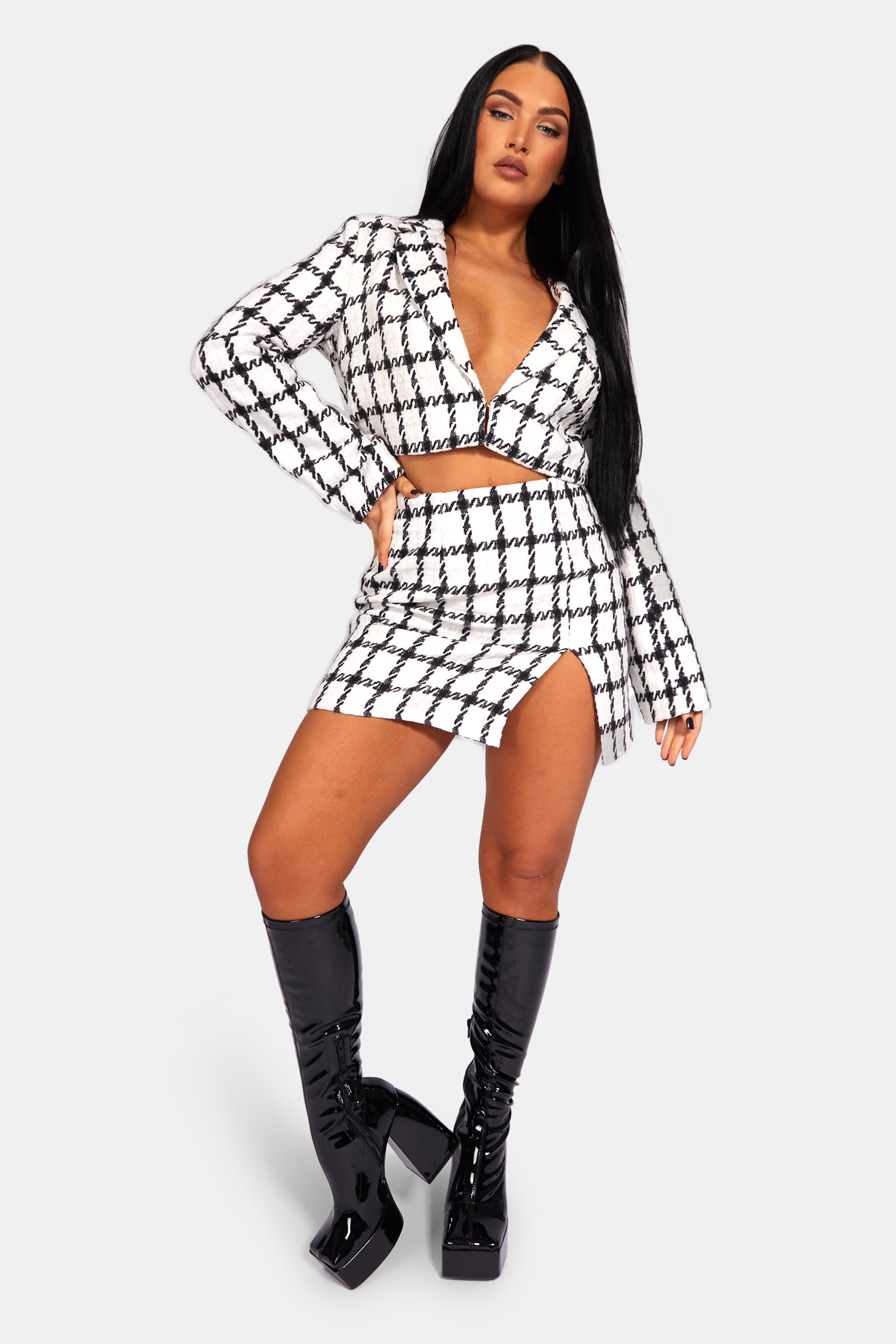 MONOCHROME TEXTURED CHECK MINI SKRIT IVORY