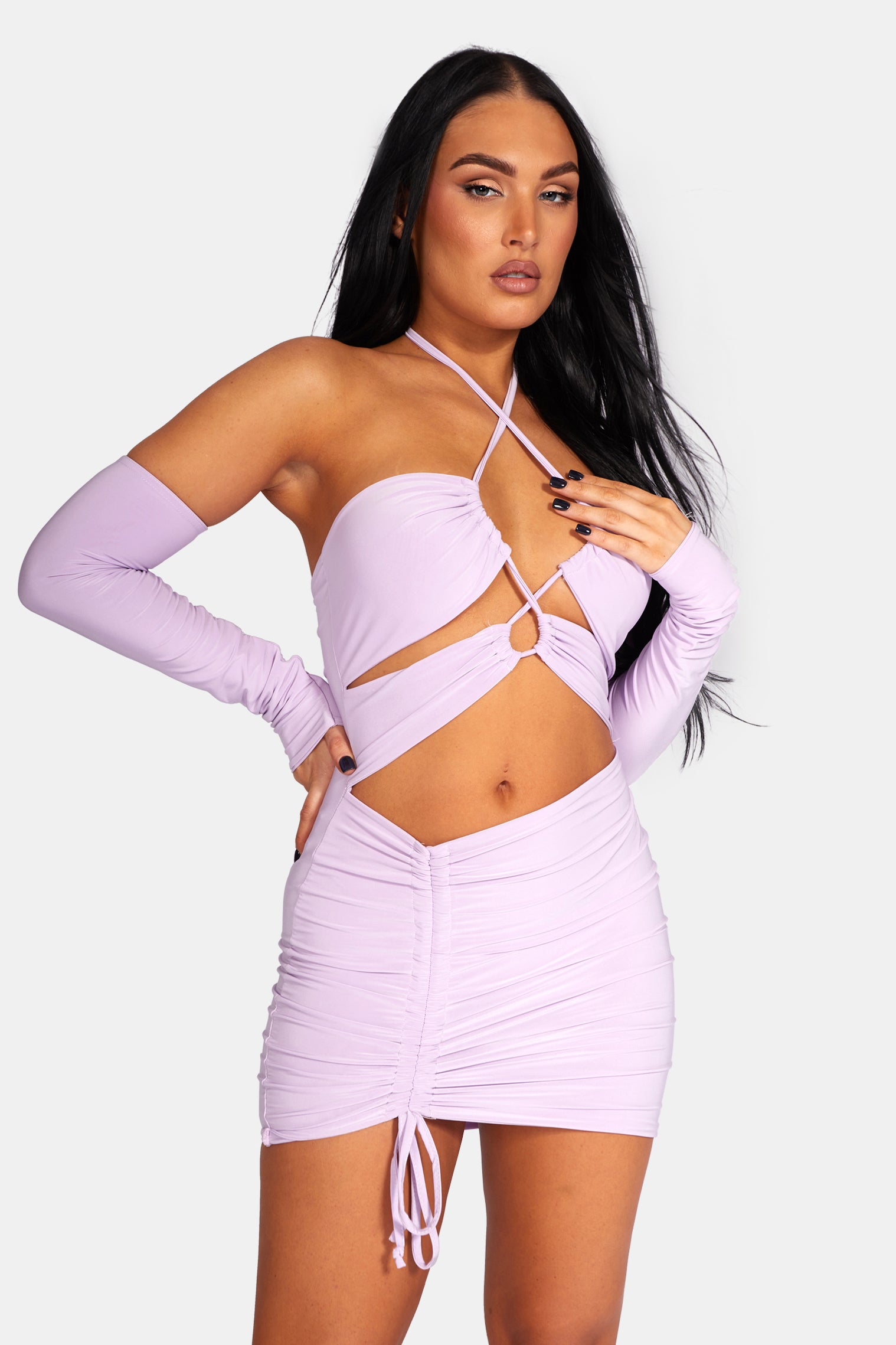 STRAPPY CUT AWAY SLINKY DRESS LILAC