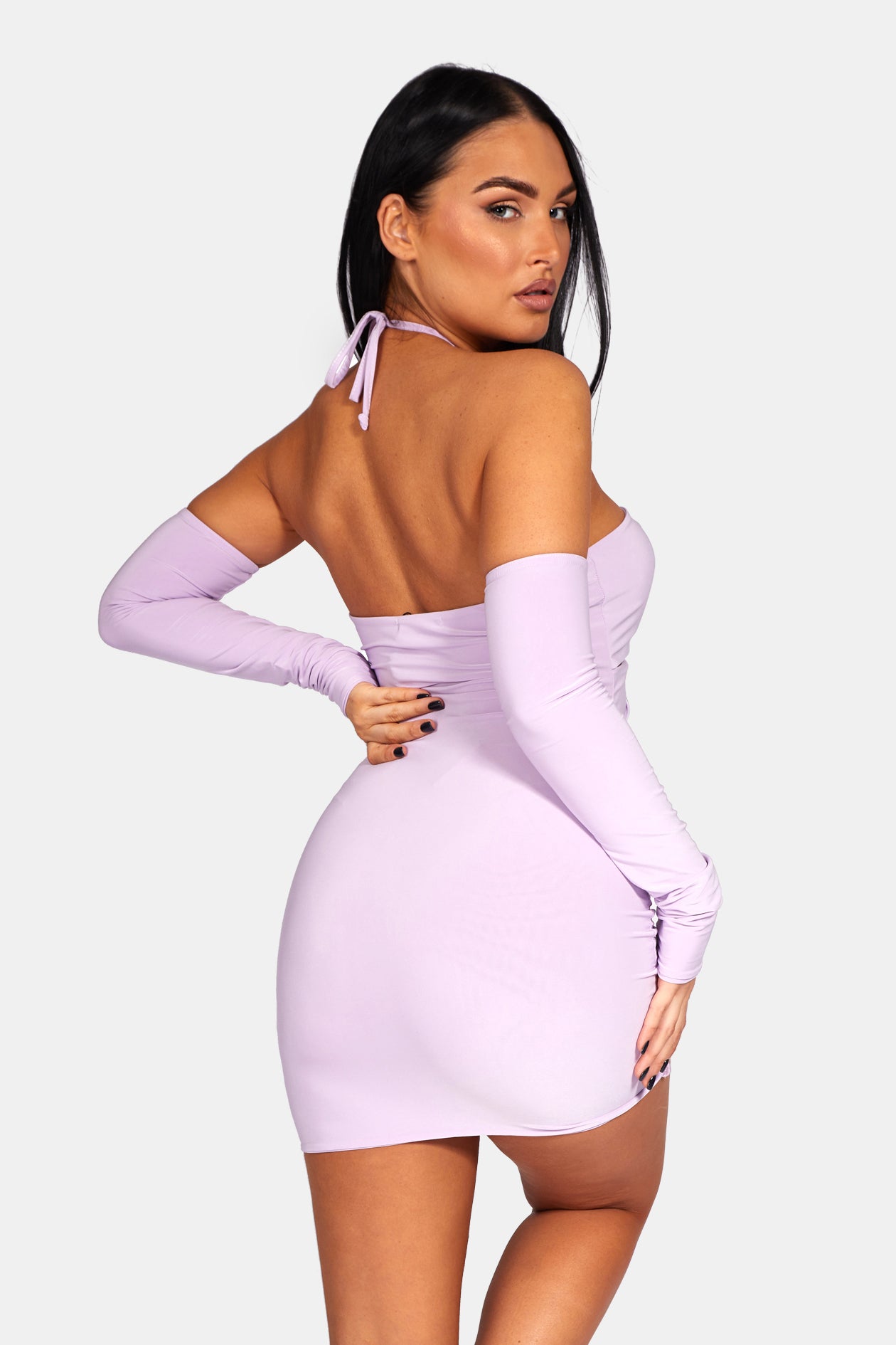 STRAPPY CUT AWAY SLINKY DRESS LILAC