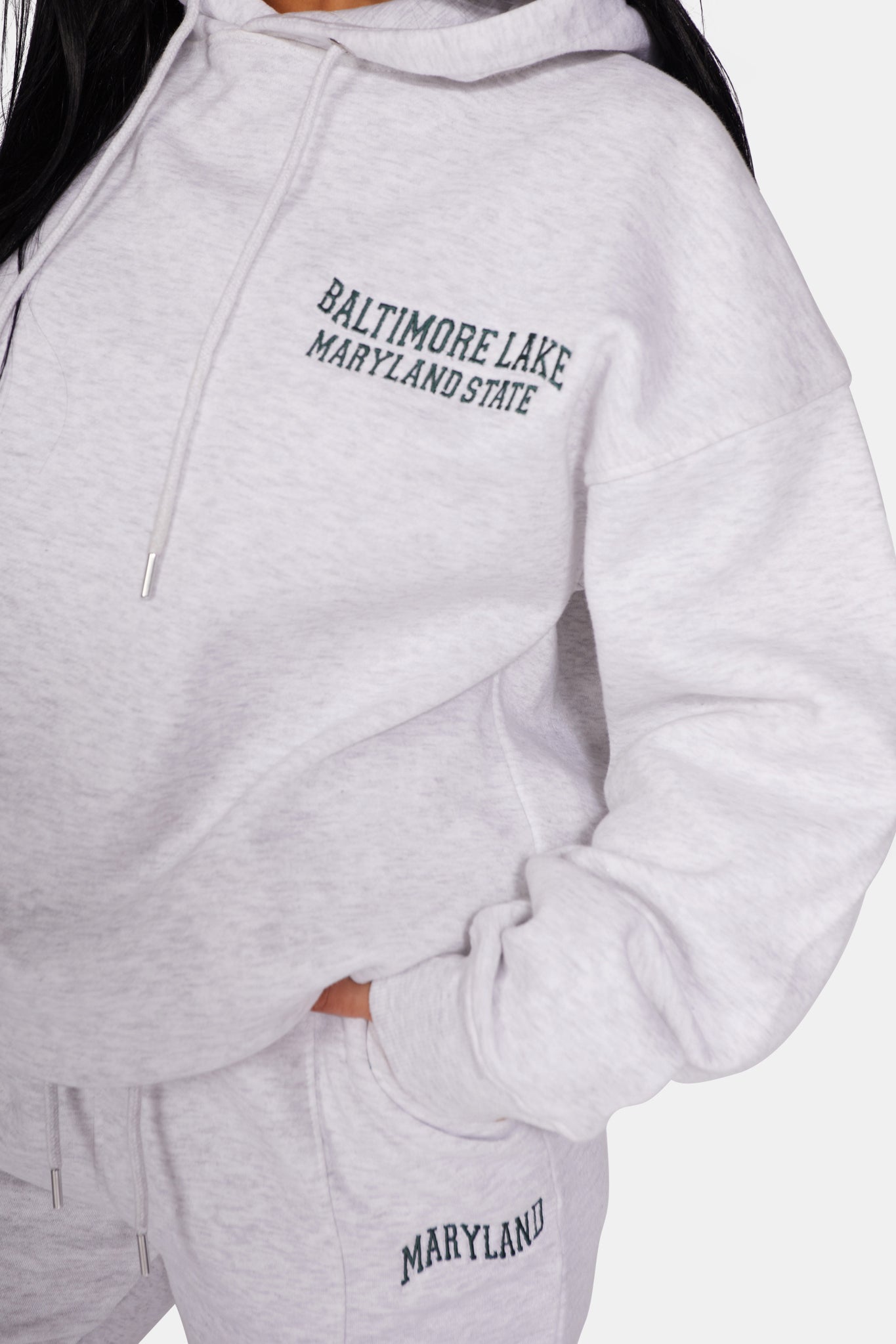 EMBROIDERED WAVE SLOGAN OVERSIZED HOODIE OATMEAL MARL