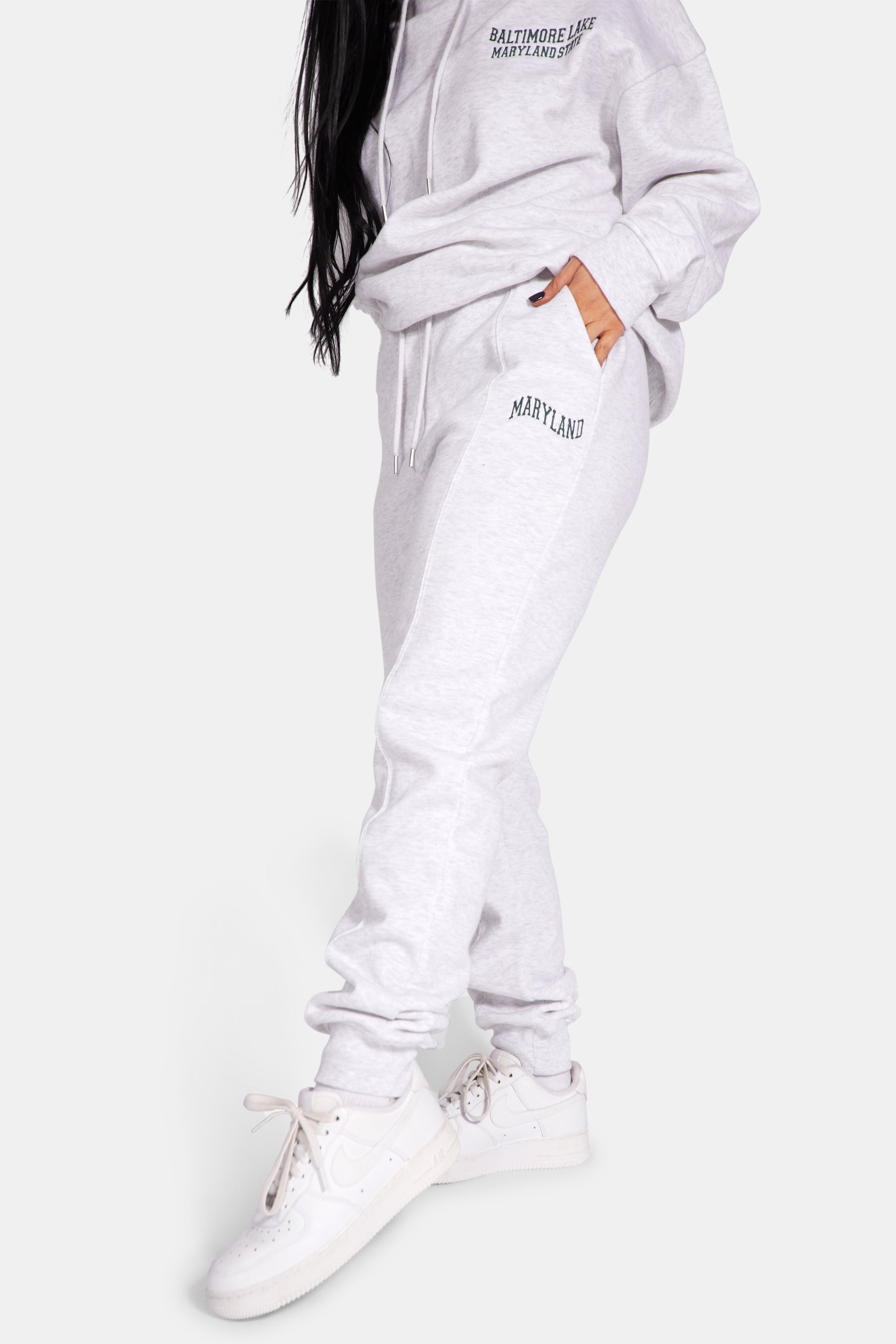 EMBROIDERED WAVE SLOGAN SEAM FRONT 90'S JOGGERS OATMEAL MARL