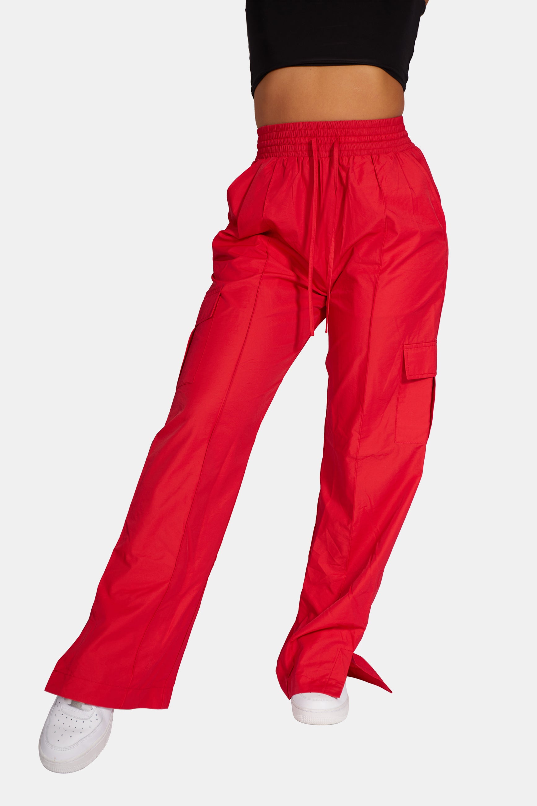 SPLIT HEM CARGO TROUSERS RED