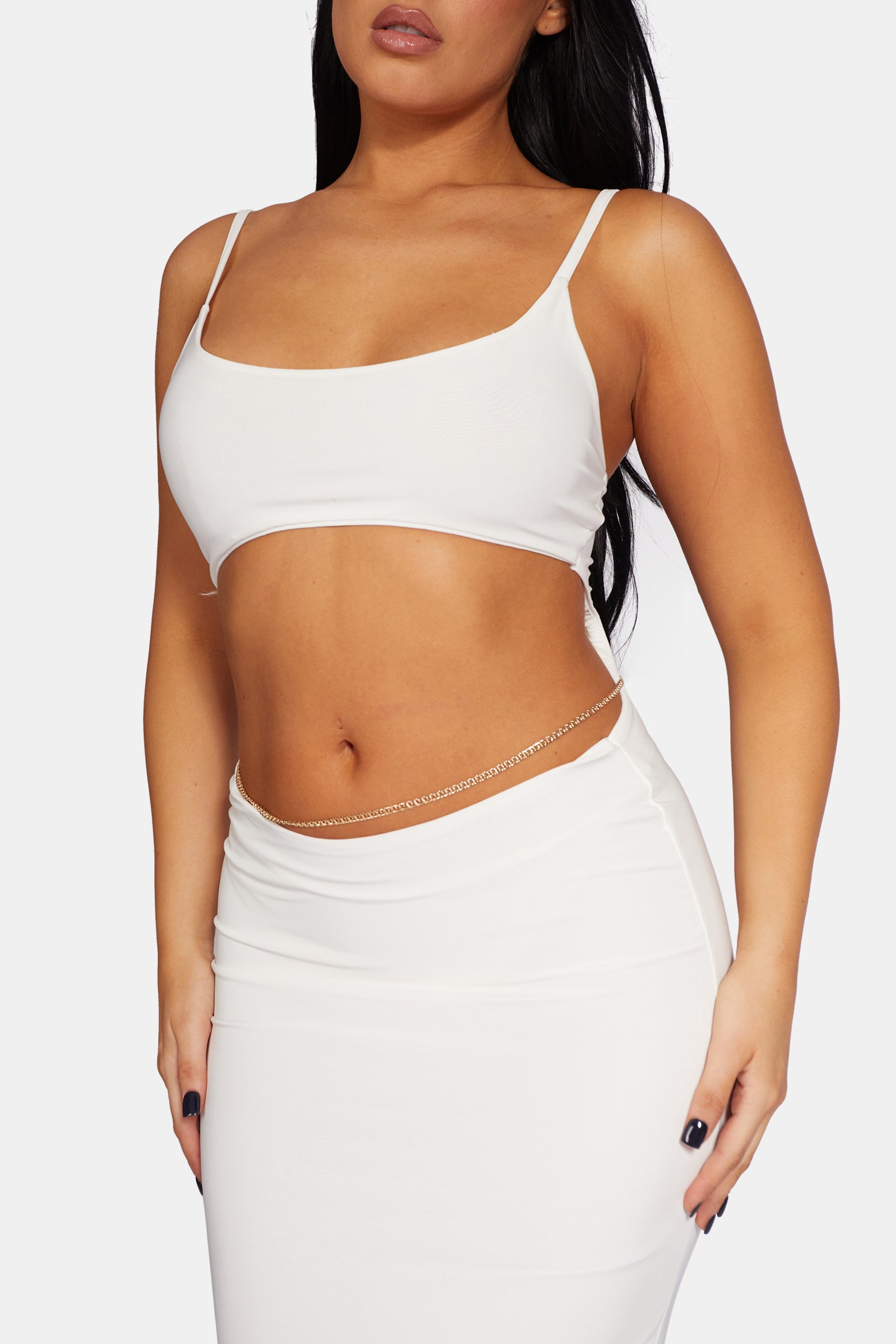 STRAPPY LOW WAIST MIDAXI DRESS WHITE