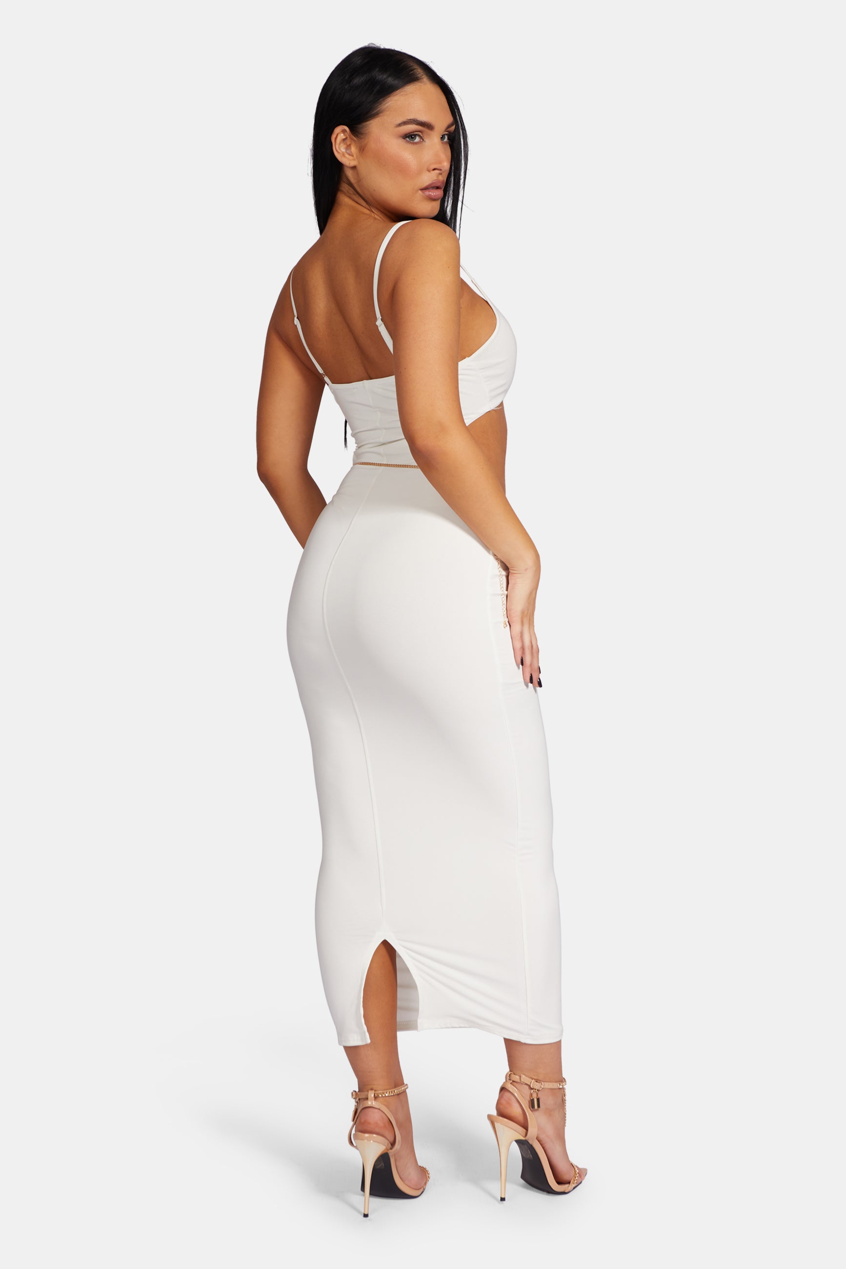 STRAPPY LOW WAIST MIDAXI DRESS WHITE