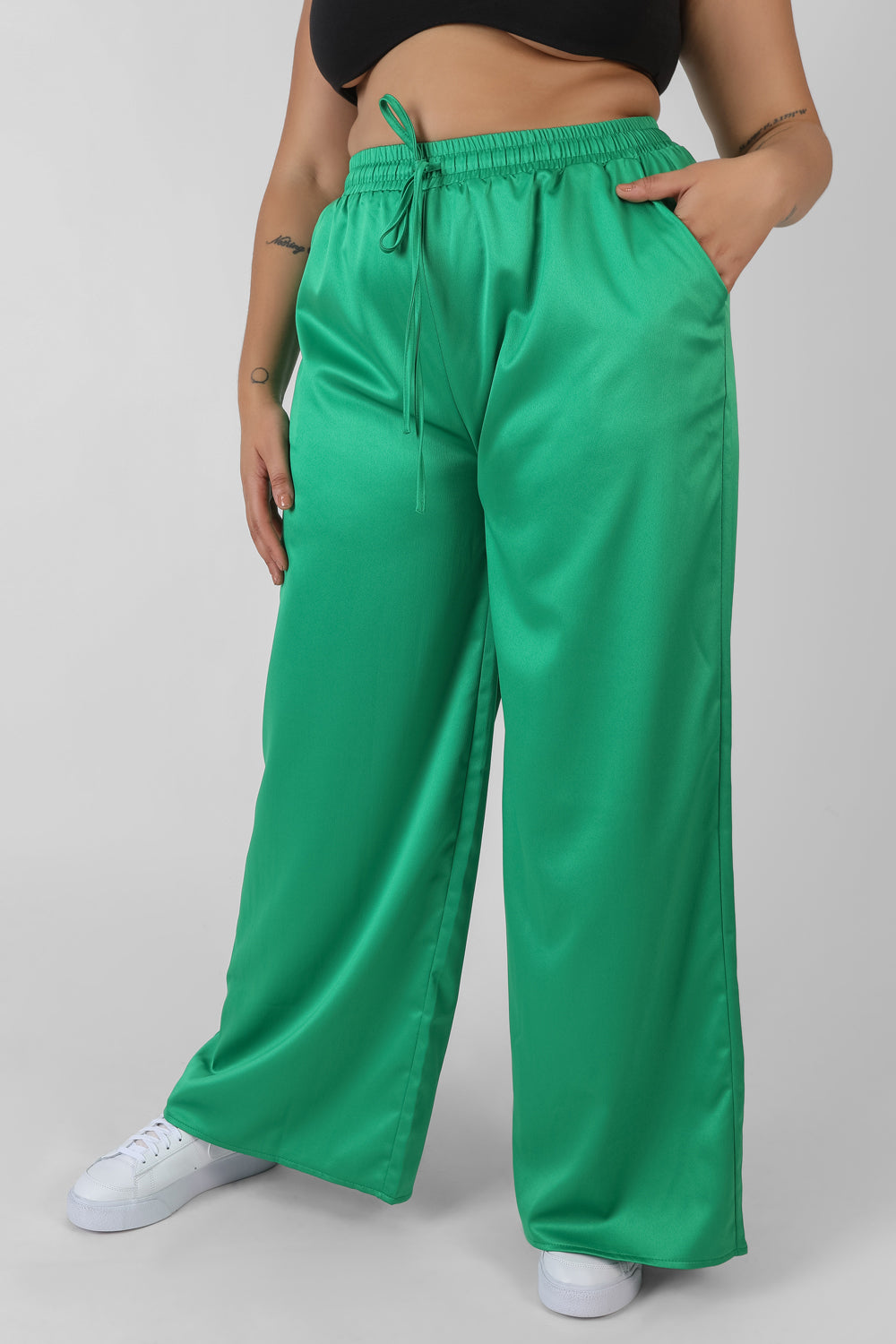 CURVE SATIN WIDE LEG TROUSERS GREEN