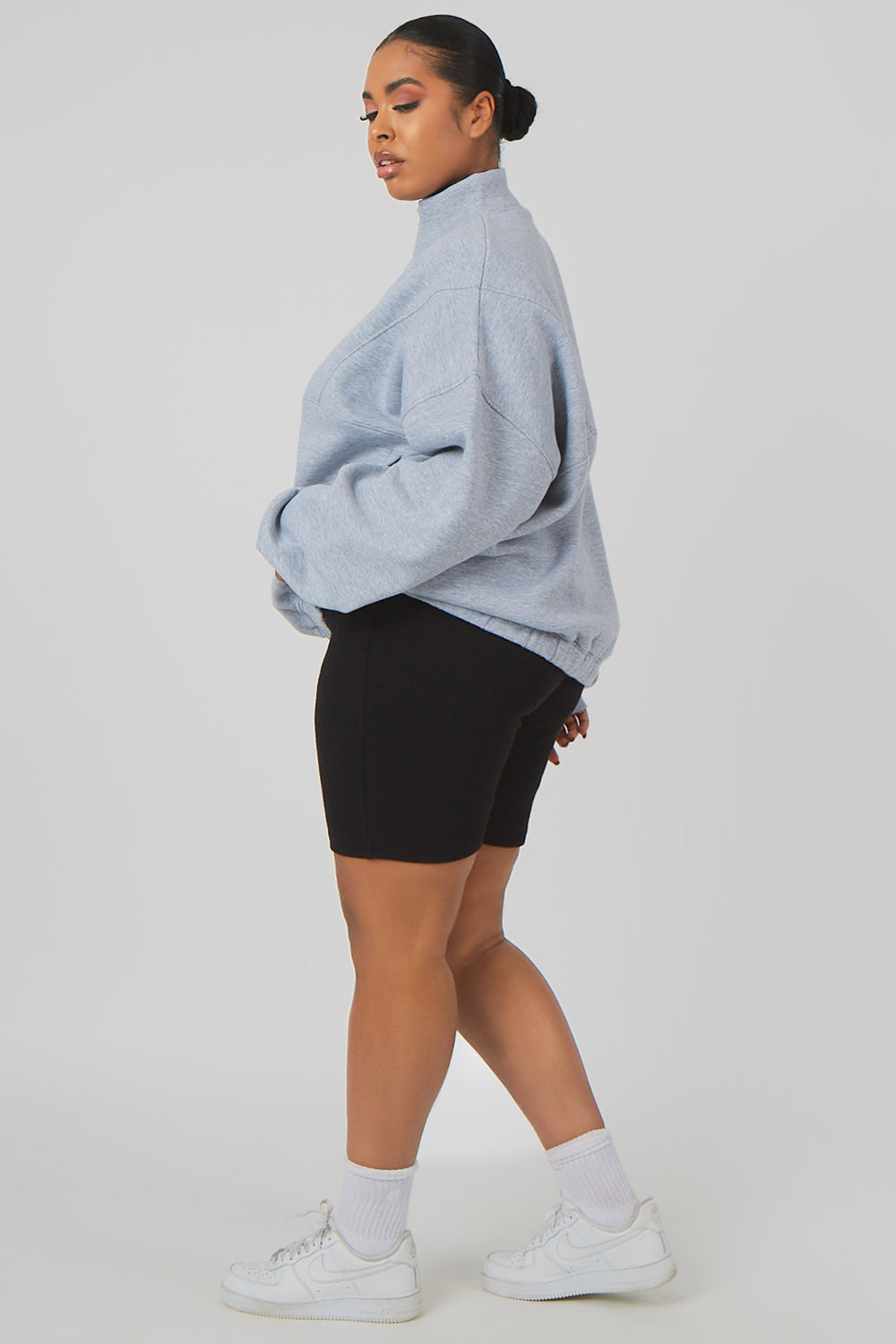 CURVE OVERSIZED HALF ZIP POCKET FRONT SWEATSHIRT GREY MARL