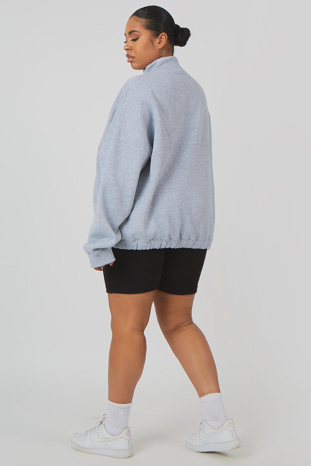 CURVE OVERSIZED HALF ZIP POCKET FRONT SWEATSHIRT GREY MARL