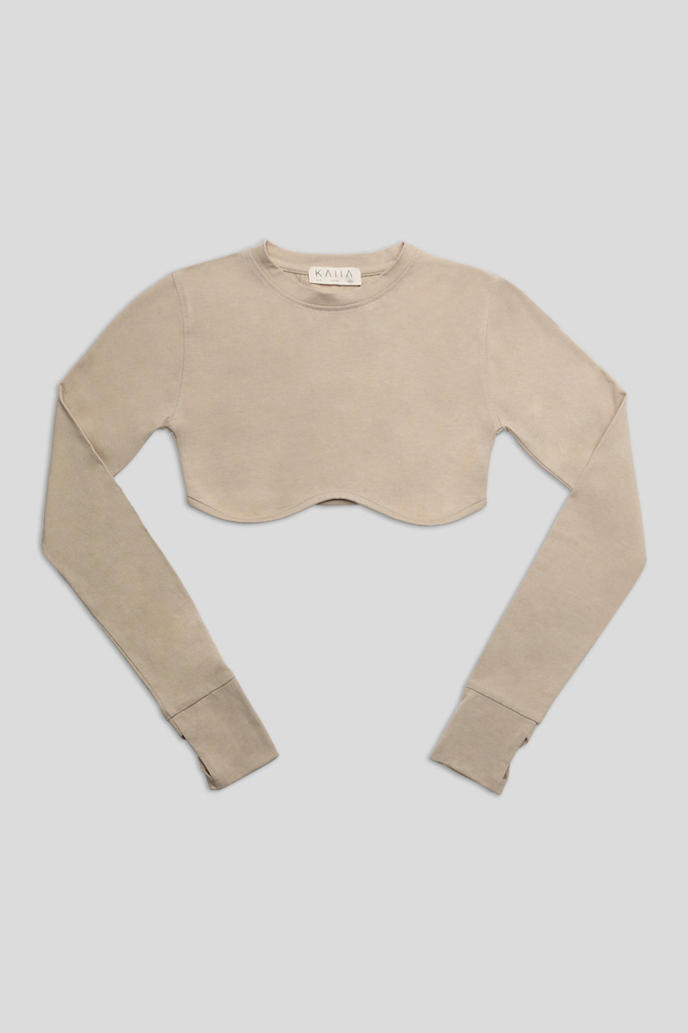 LONG SLEEVE UNDERBUST CROP TOP STONE