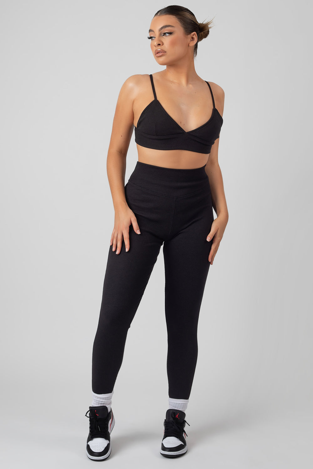 THICK WAISTBAND RIBBED LEGGINGS BLACK