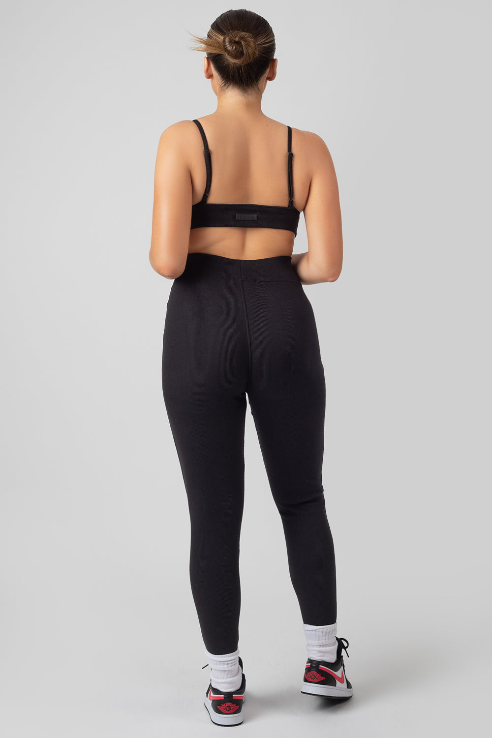 THICK WAISTBAND RIBBED LEGGINGS BLACK