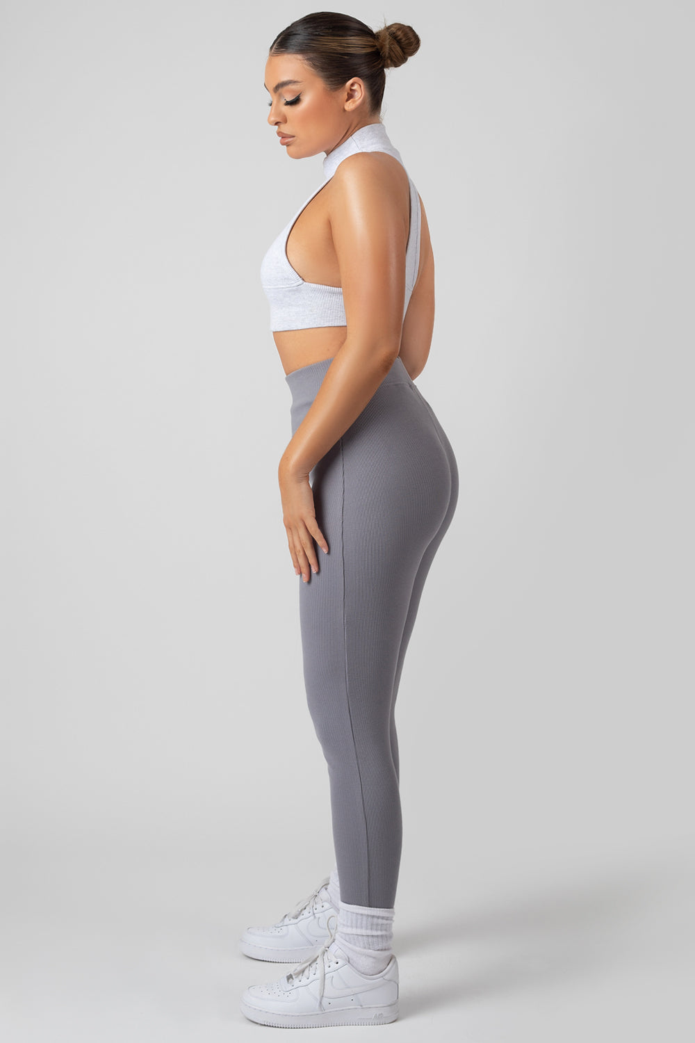 THICK WAISTBAND RIBBED LEGGINGS GREY