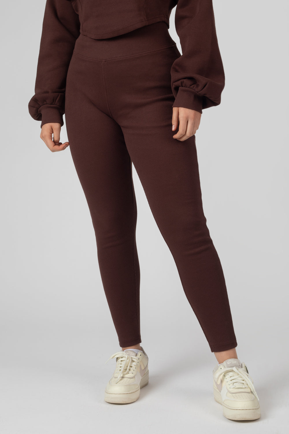 THICK WAISTBAND RIBBED LEGGINGS IN CHOCOLATE