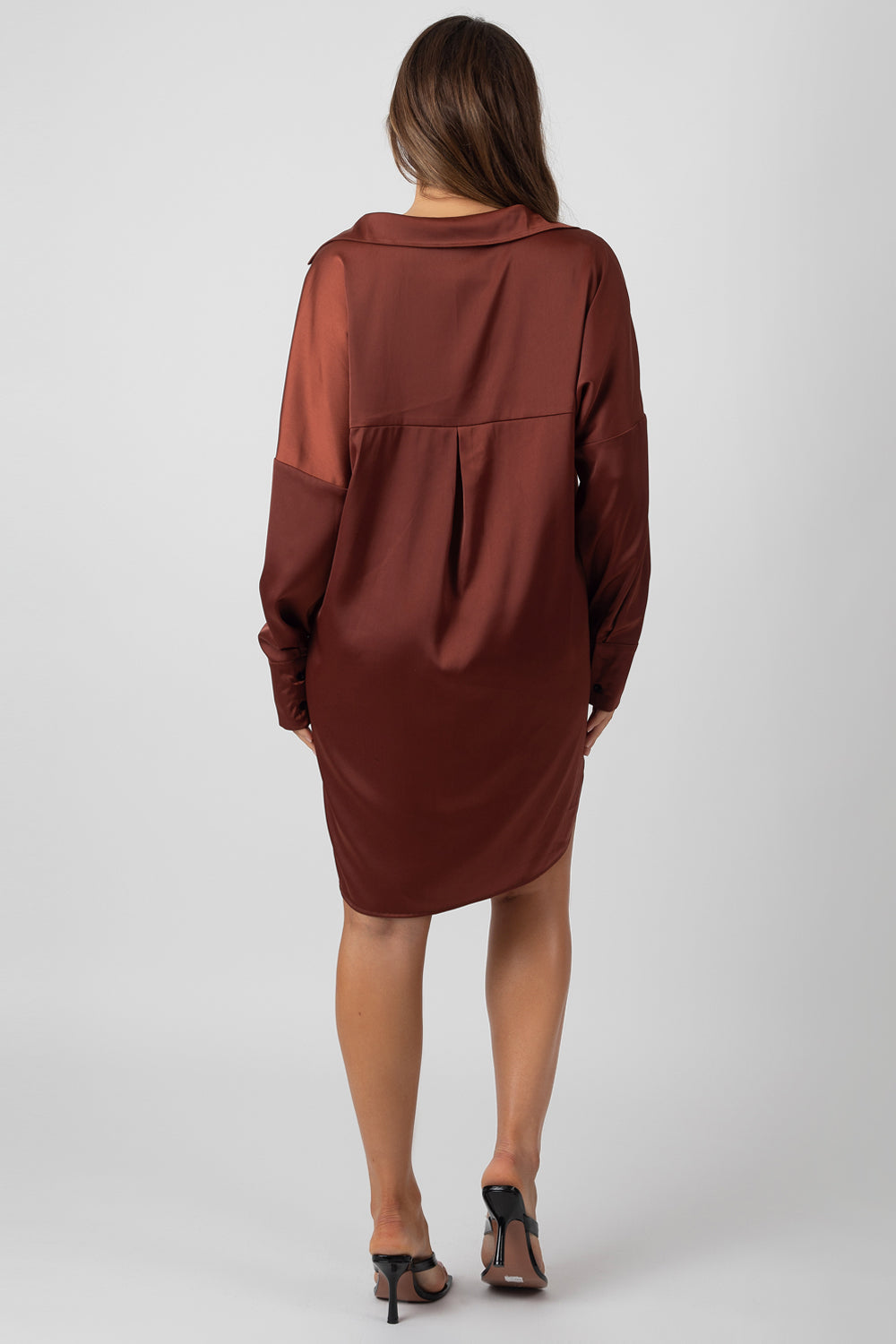 SATIN SHIRT DRESS CHOCOLATE