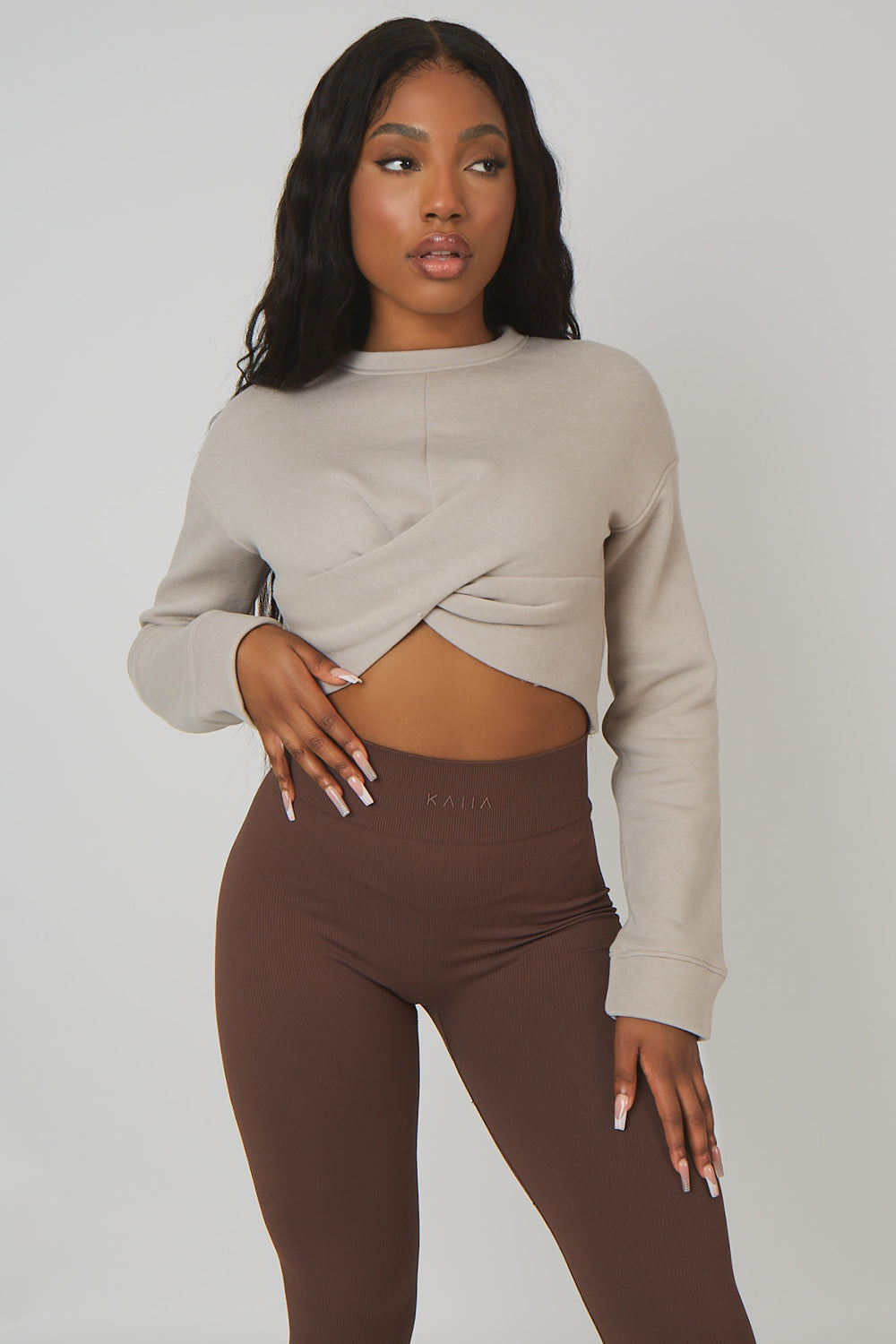 TWIST FRONT CROPPED SWEATSHIRT ASH