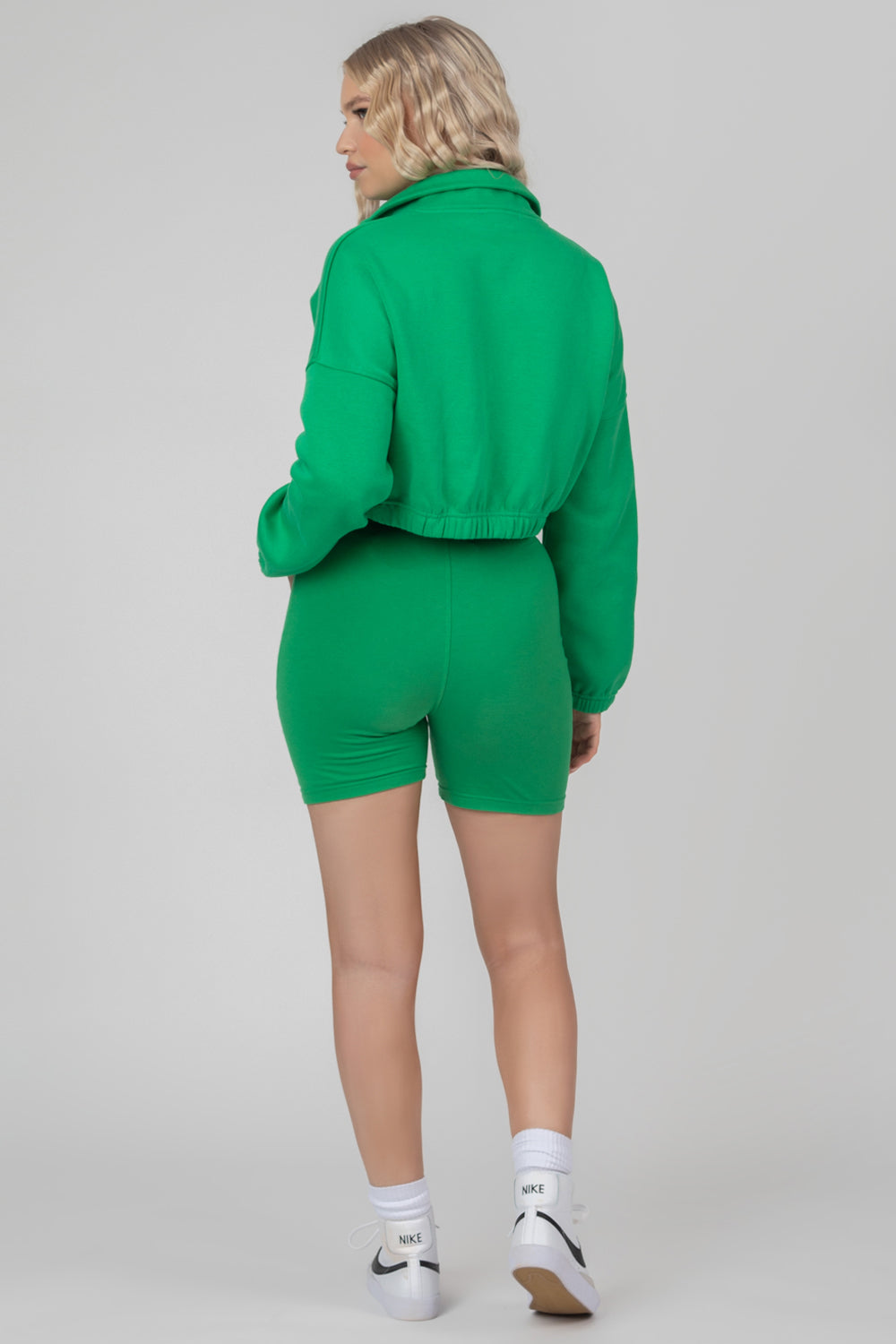 OVERSIZED HALF ZIP PULLOVER GATHERED HEM SWEAT GREEN