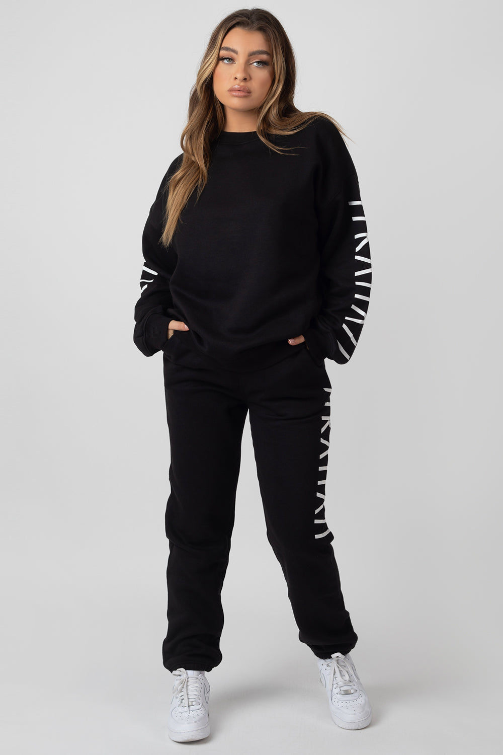 OVERSIZED kaiia branded SLOGAN SLEEVE SWEAT BLACK