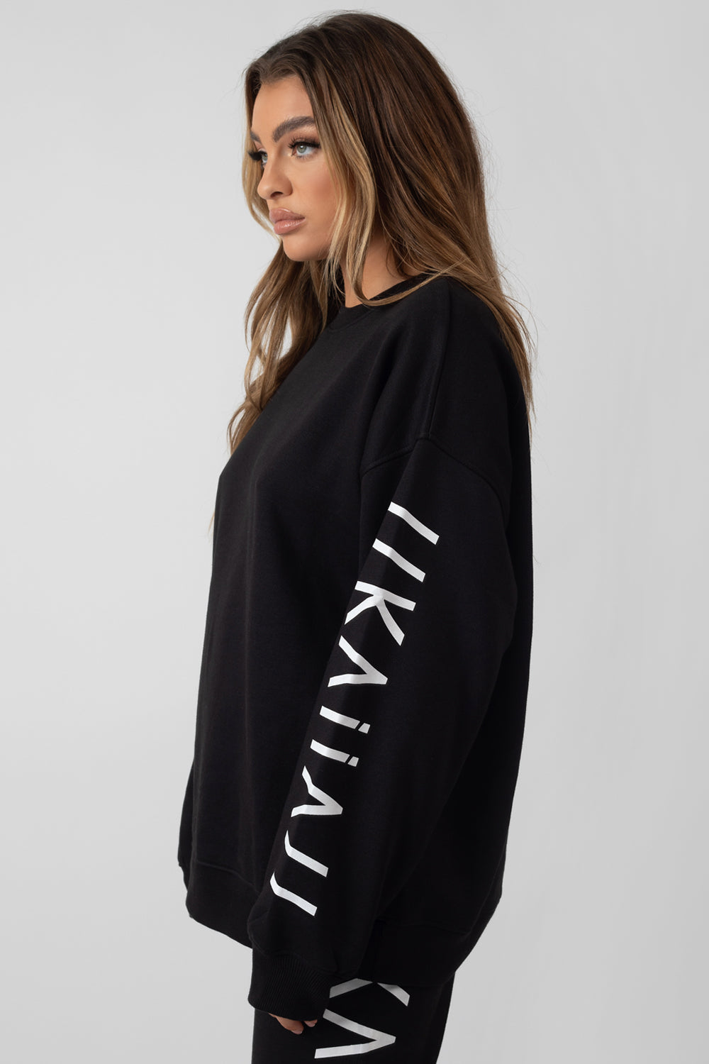 OVERSIZED kaiia branded SLOGAN SLEEVE SWEAT BLACK