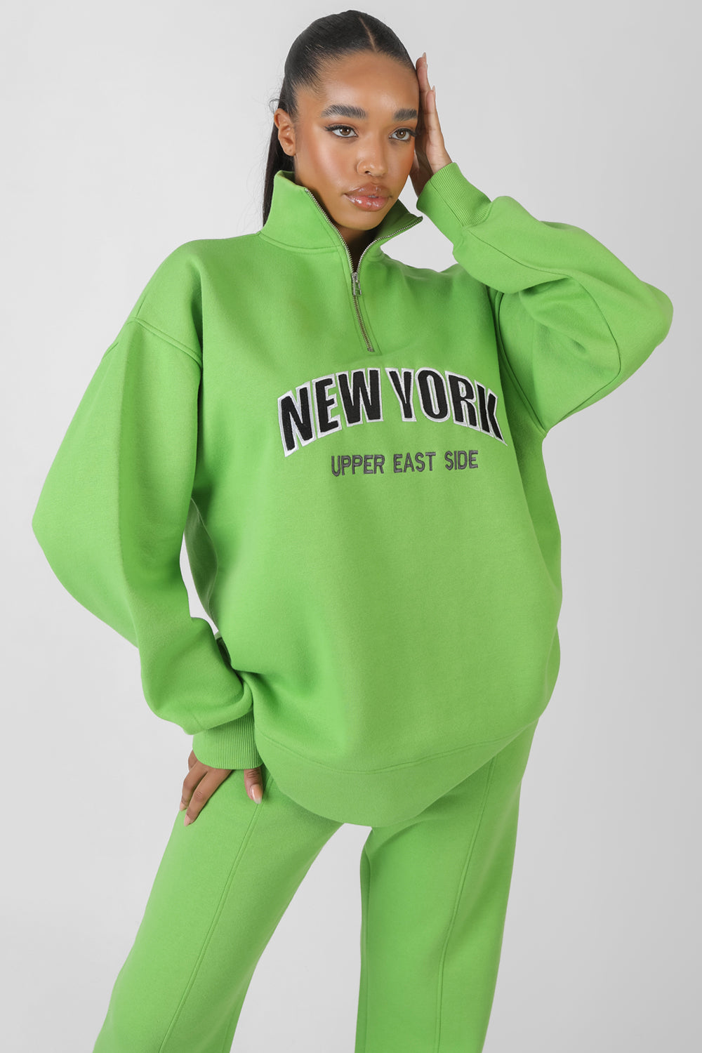 NEW YORK HALF ZIP OVERSIZED SWEATSHIRT GREEN