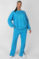 KAIIA OVERSIZED TONAL EMBROIDERED SWEATSHIRT BLUE