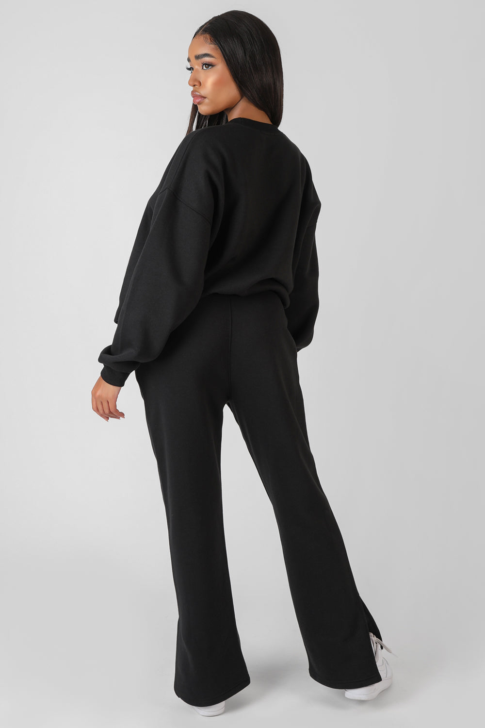 KAIIA OVERSIZED TONAL EMBROIDERED SWEATSHIRT BLACK