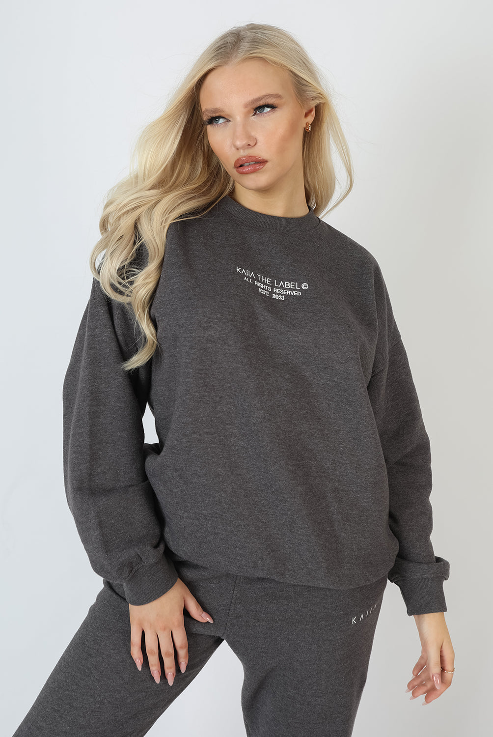 KAIIA EMBROIDERED SWEATSHIRT WASHED CHARCOAL