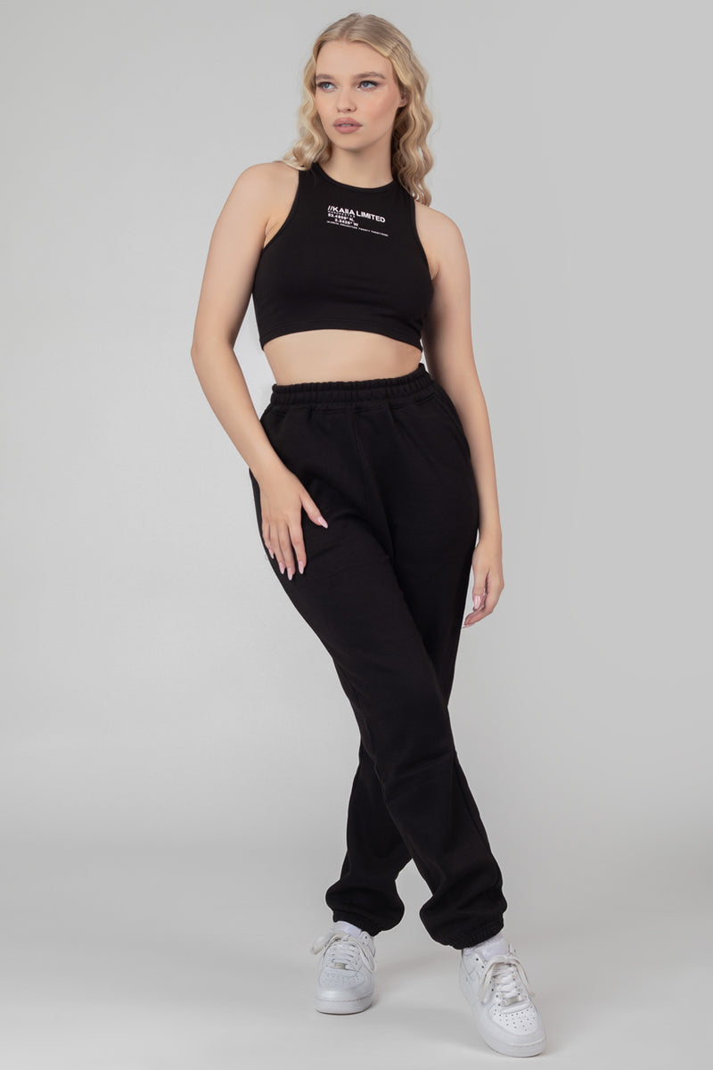 KAIIA PRINTED RACER CROP TOP BLACK