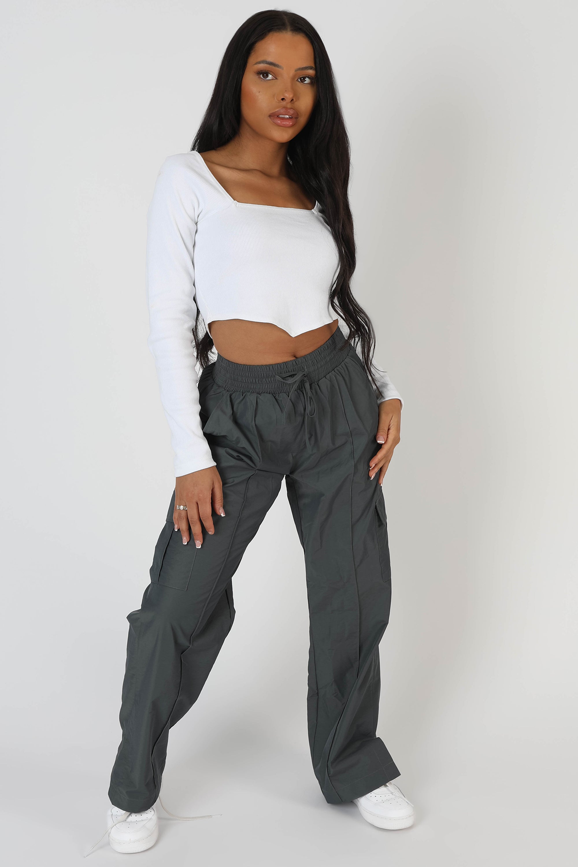 LONG SLEEVE HANKEY CROP TOP WHITE