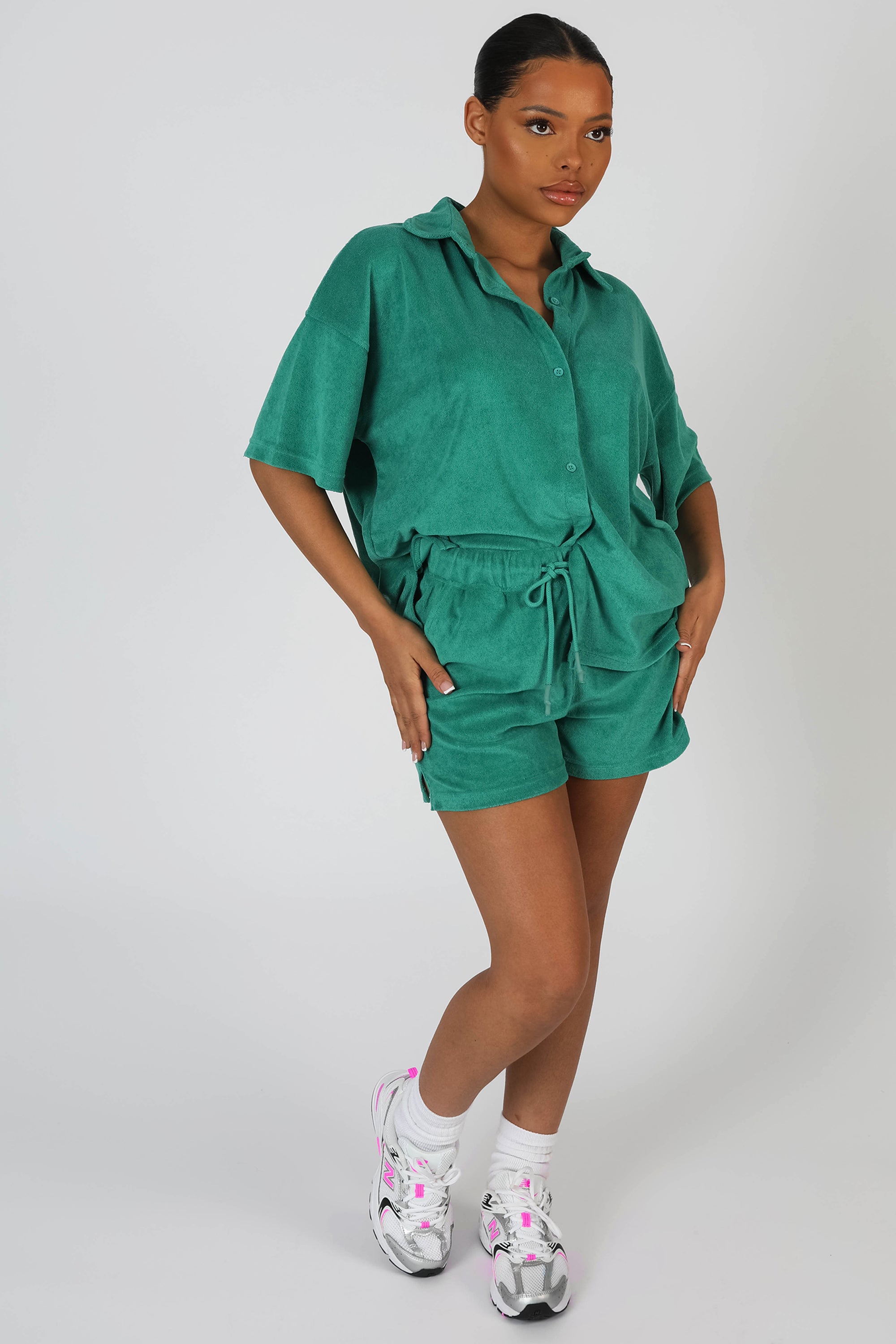 OVERSIZED SHORT SLEEVE TOWELLING SHIRT GREEN