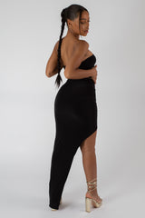 SPLIT SIDE BANDEAU SLINKY MAXI DRESS BLACK