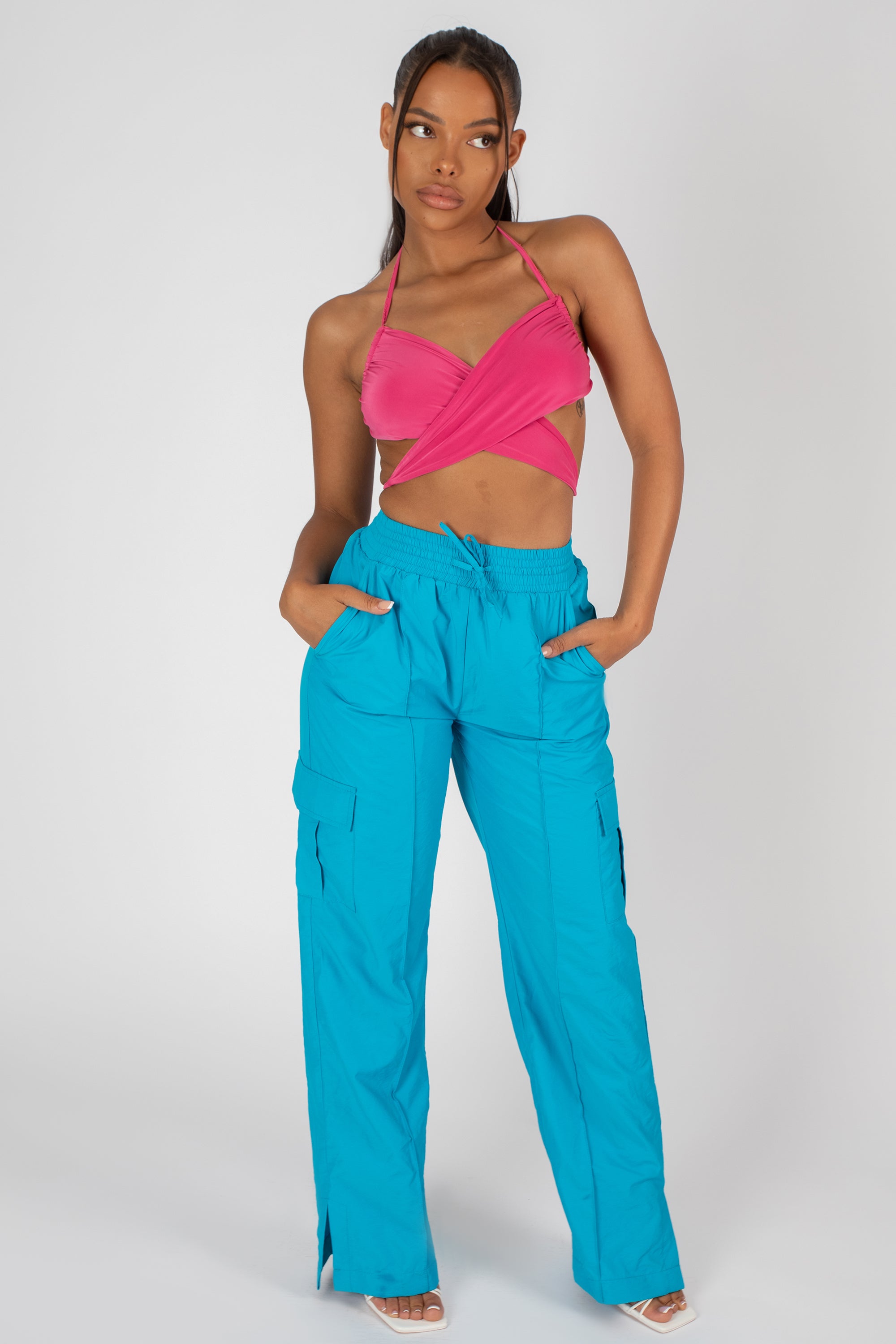 90'S BUTTERFLY SLINKY WRAP TOP PINK